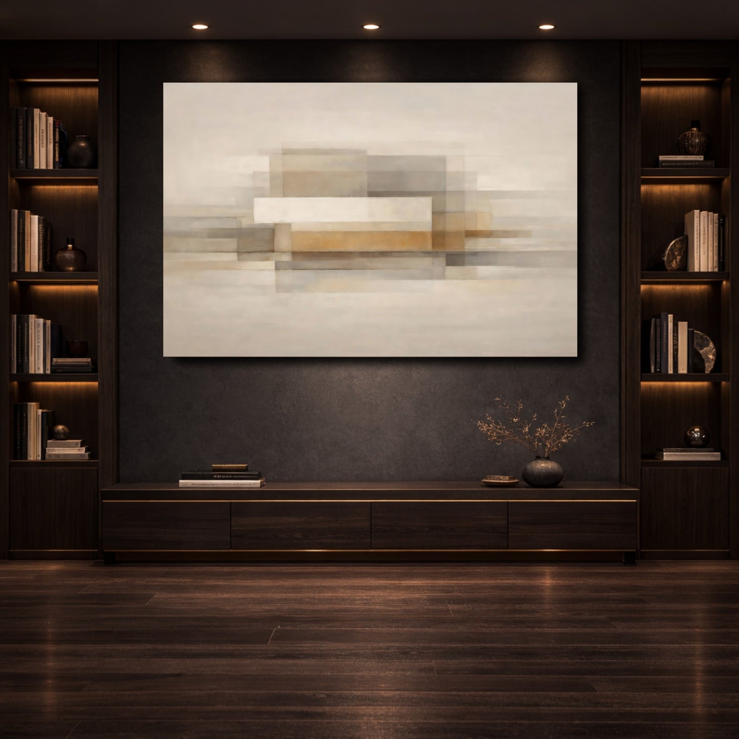 Mockup 3. Abstract Abstract Shapes Neutral Abstract shown as stretched canvas wall art