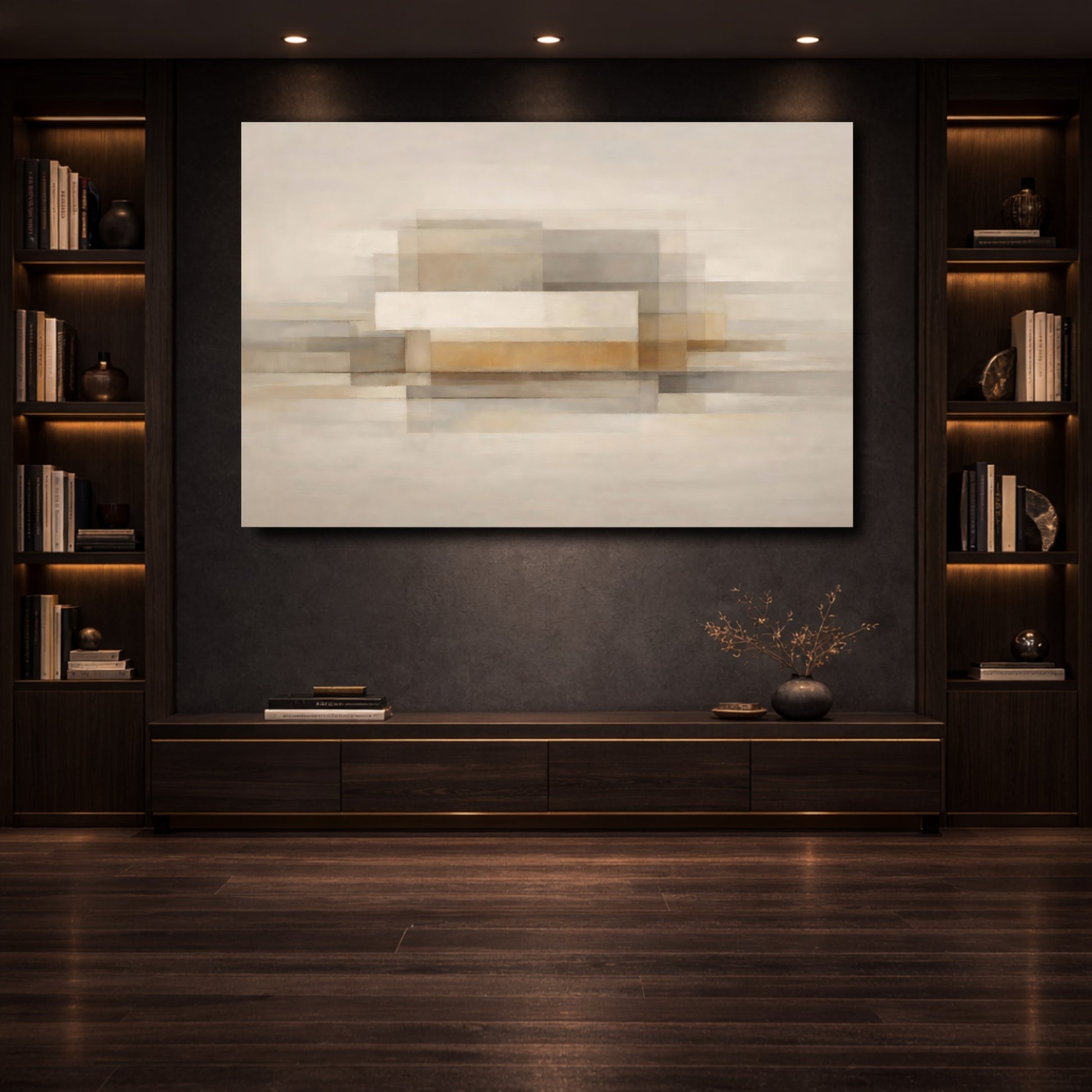 Mockup 3. Abstract Abstract Shapes Neutral Abstract shown as stretched canvas wall art