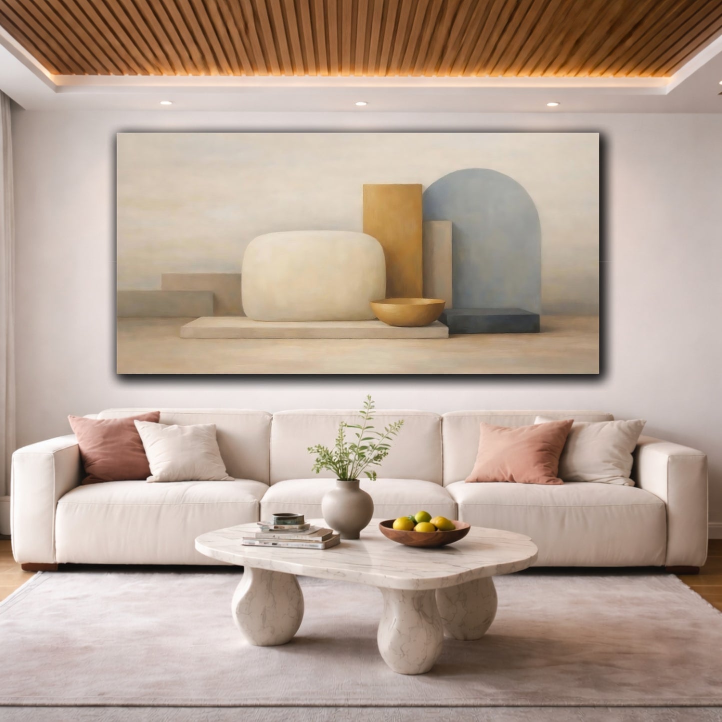 Mockup 3. Abstract Abstract Shapes Neutral Abstract shown as stretched canvas wall art