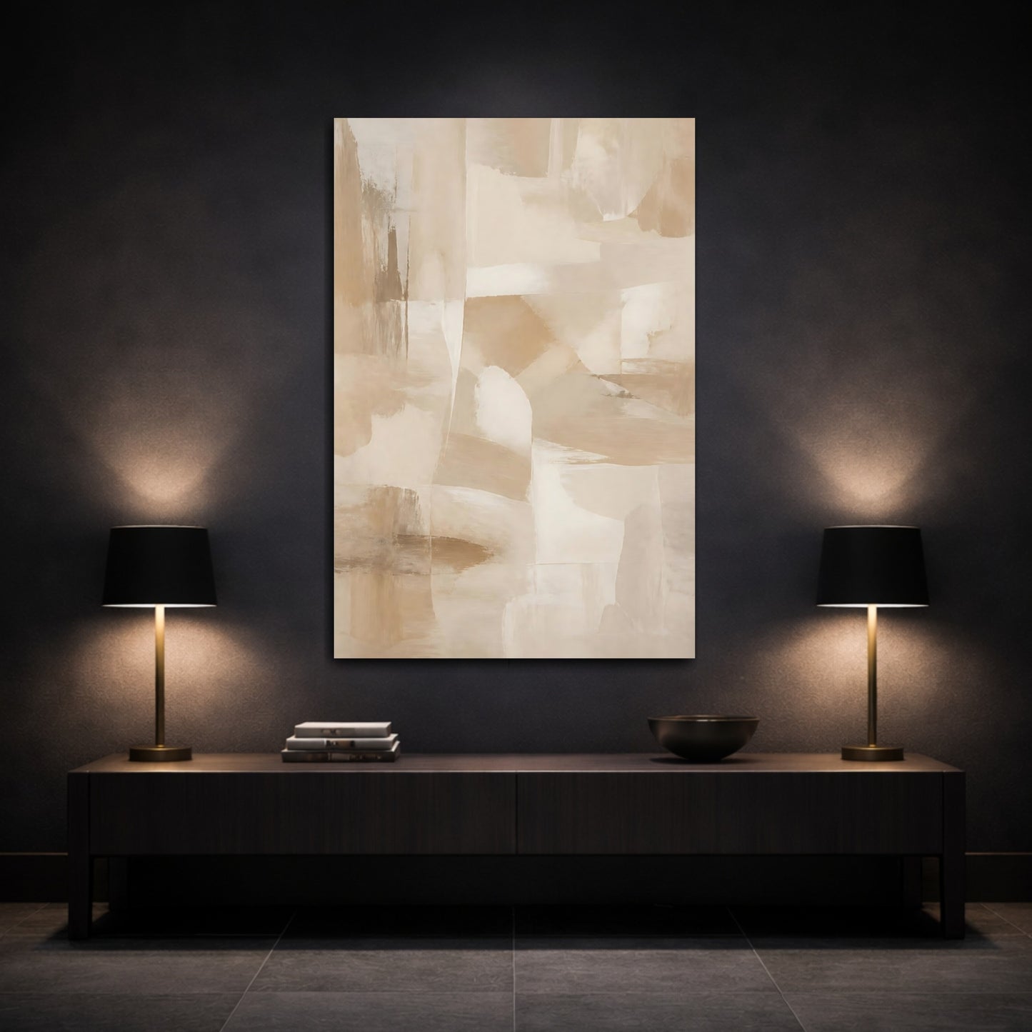 Mockup 3. Abstract Abstract Shapes Neutral Abstract shown as stretched canvas wall art