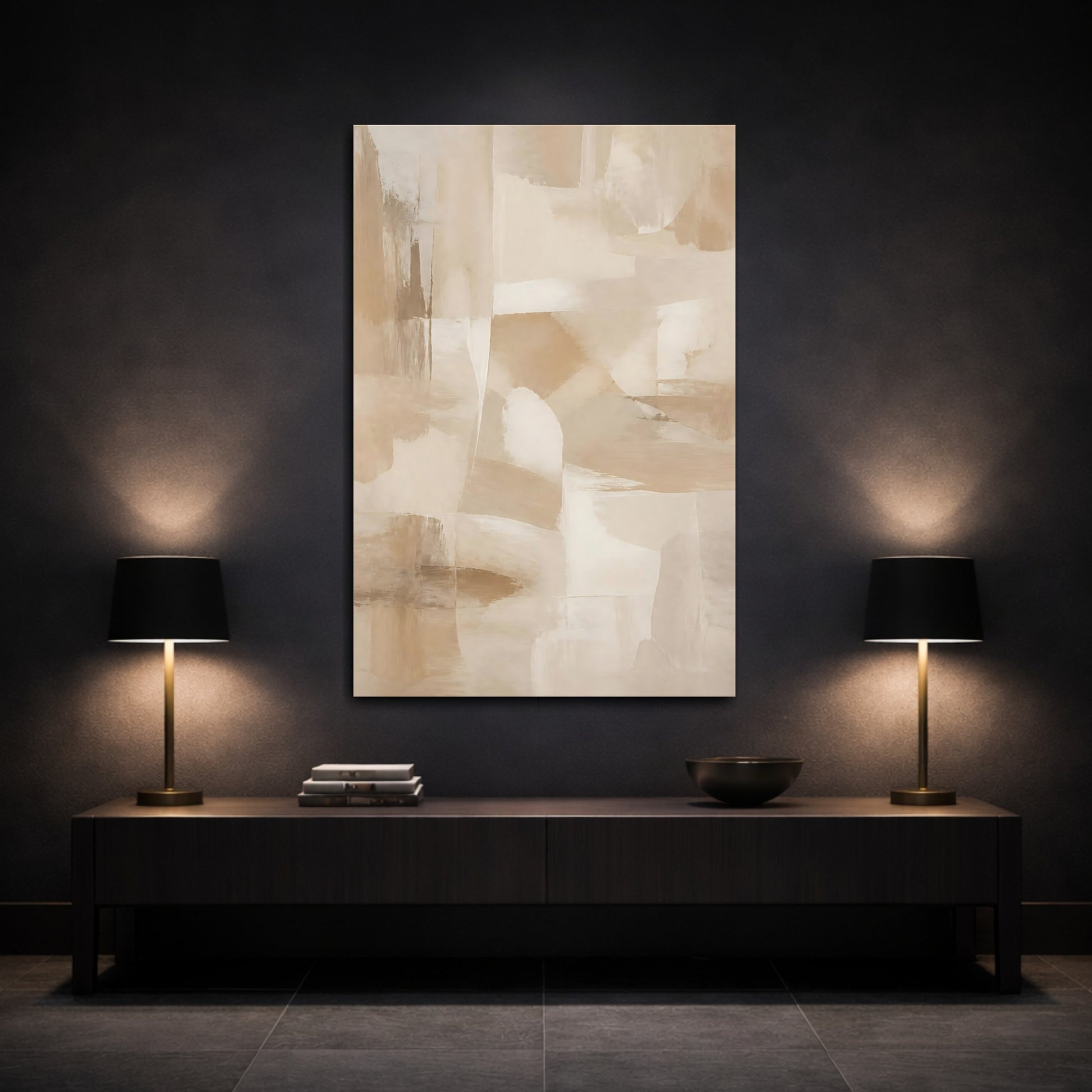 Mockup 3. Abstract Abstract Shapes Neutral Abstract shown as stretched canvas wall art