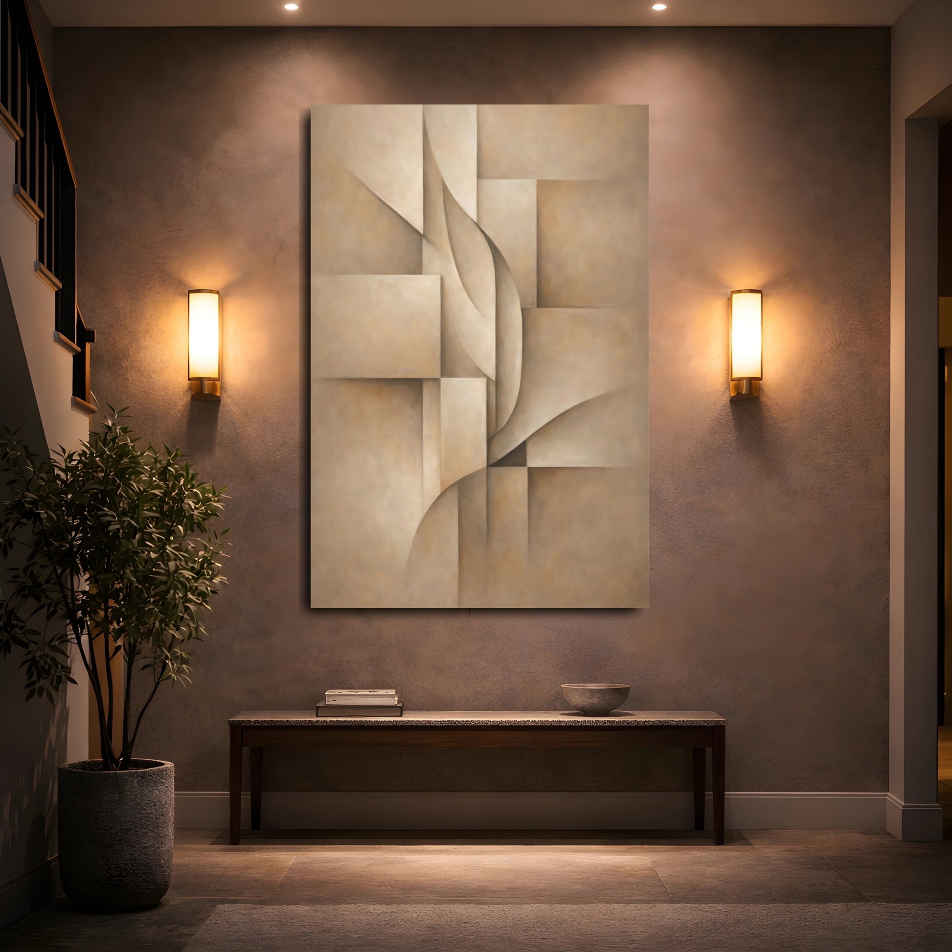 Mockup 4. Abstract Abstract Shapes Neutral Abstract shown as stretched canvas wall art
