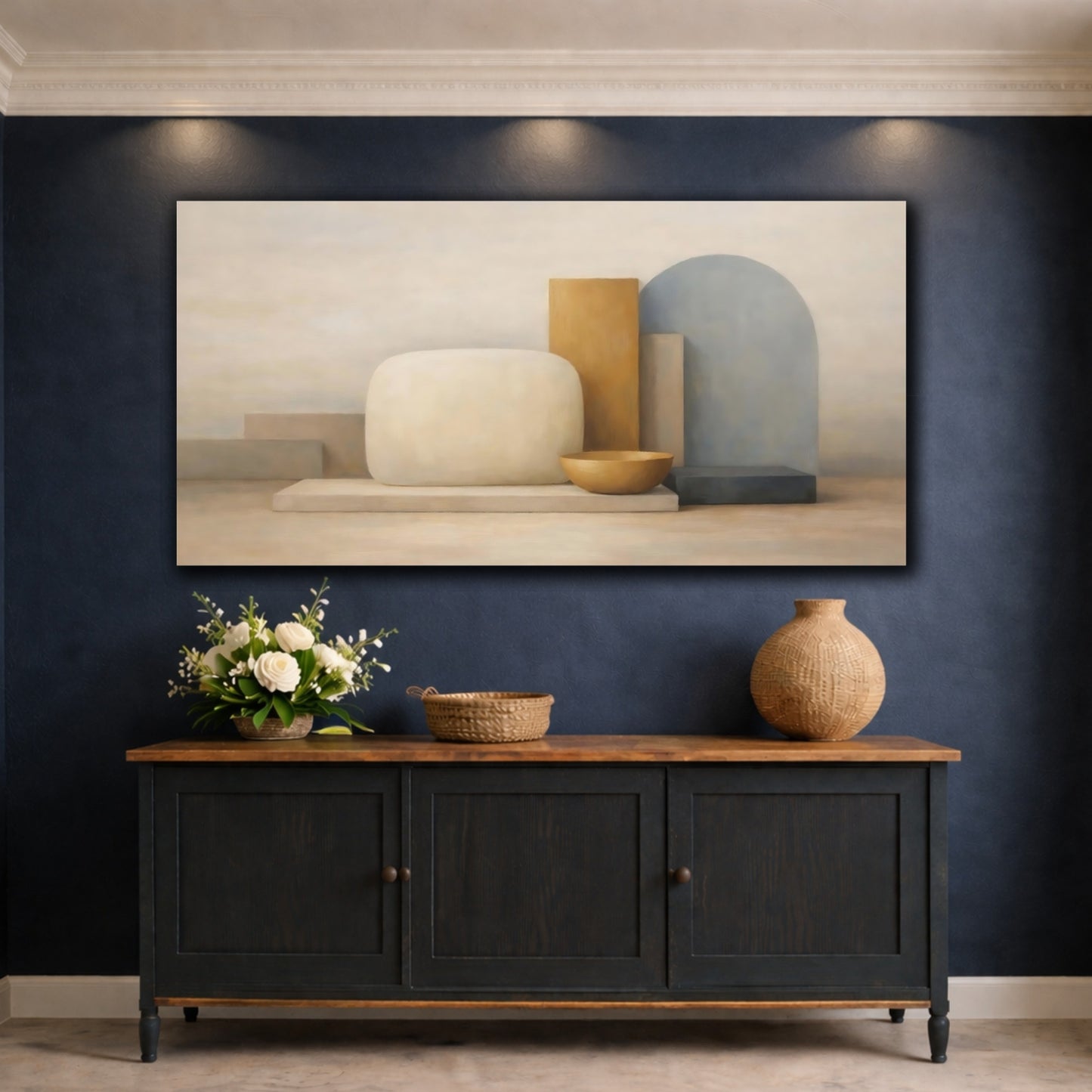 Mockup 4. Abstract Abstract Shapes Neutral Abstract shown as stretched canvas wall art