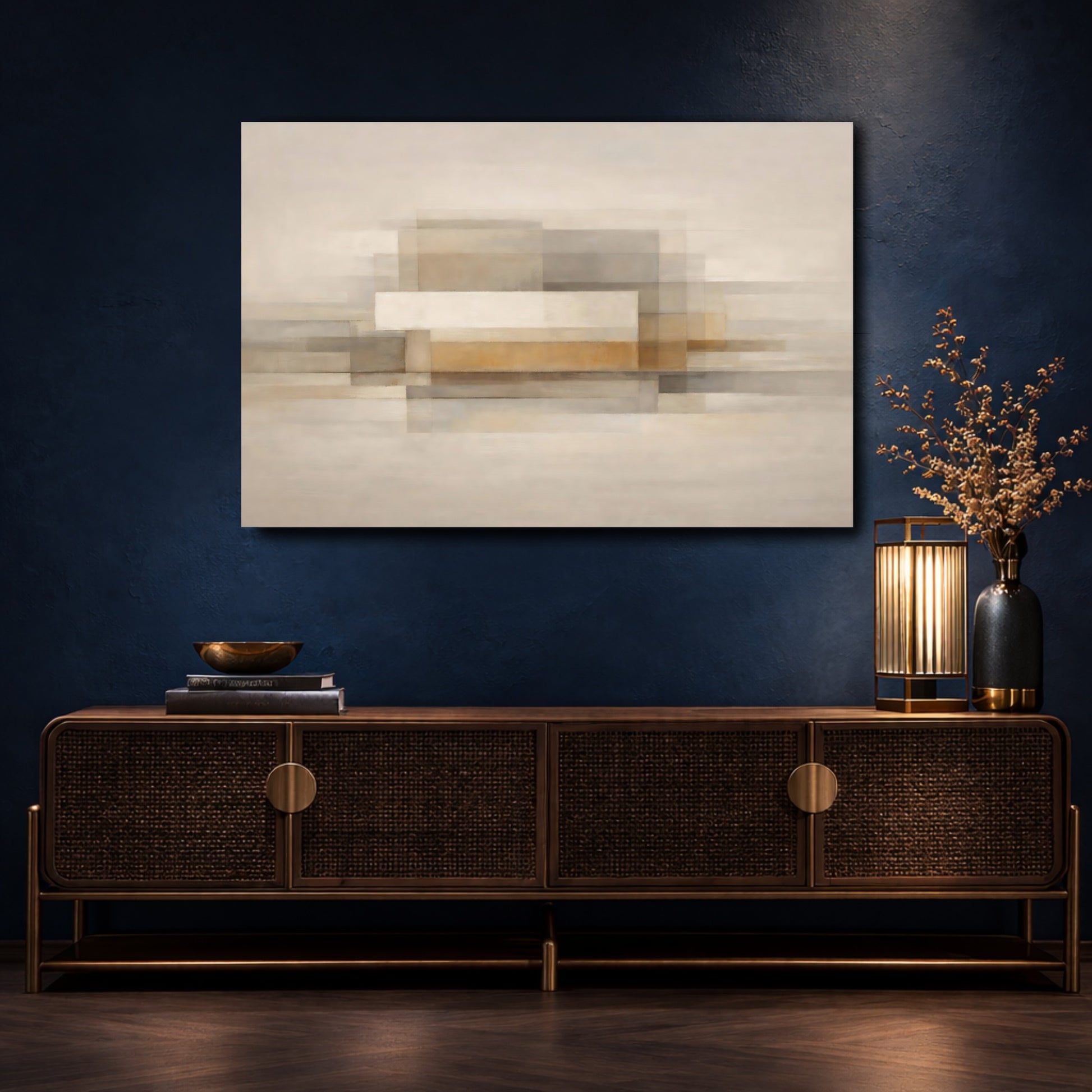 Mockup 4. Abstract Abstract Shapes Neutral Abstract shown as stretched canvas wall art