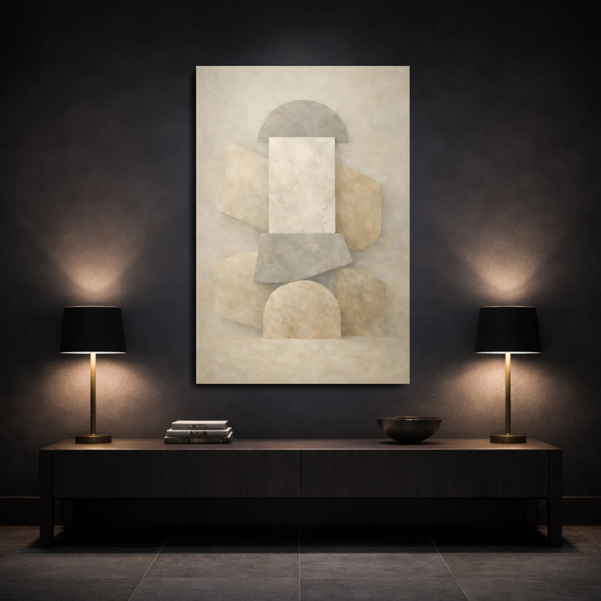 Mockup 2. Abstract Abstract Shapes Neutral Abstract Shapes shown as stretched canvas wall art