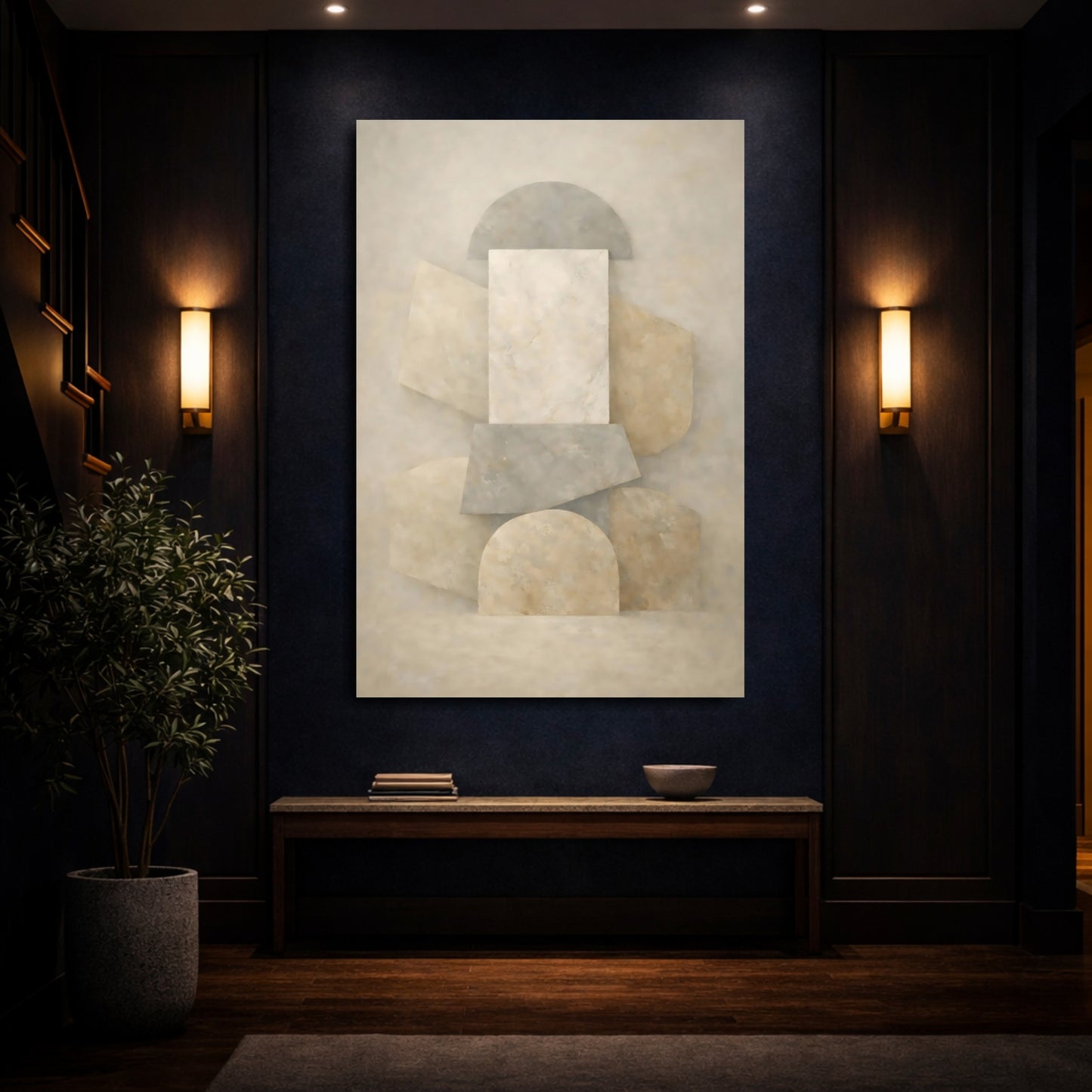 Mockup 3. Abstract Abstract Shapes Neutral Abstract Shapes shown as stretched canvas wall art