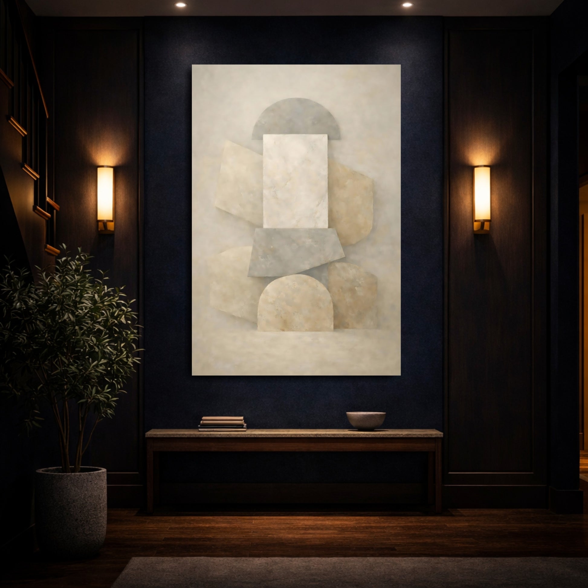 Mockup 3. Abstract Abstract Shapes Neutral Abstract Shapes shown as stretched canvas wall art