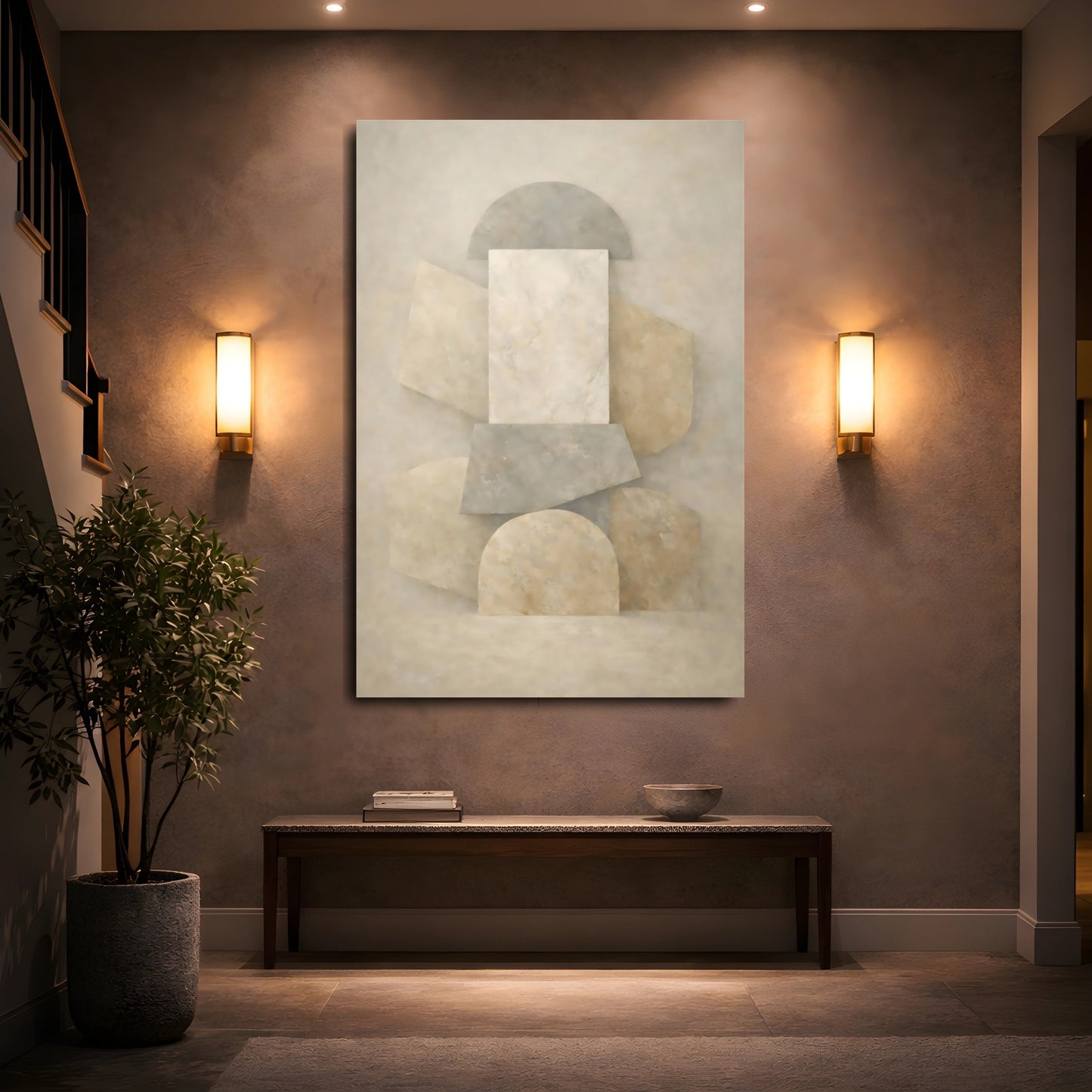 Mockup 4. Abstract Abstract Shapes Neutral Abstract Shapes shown as stretched canvas wall art