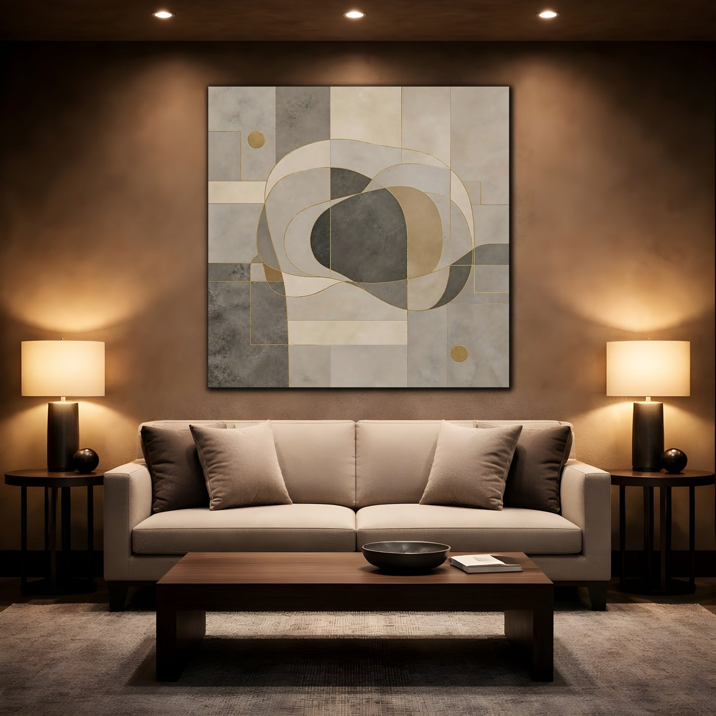 Mockup 2. Abstract Abstract Shapes Neutral Geometric shown as stretched canvas wall art