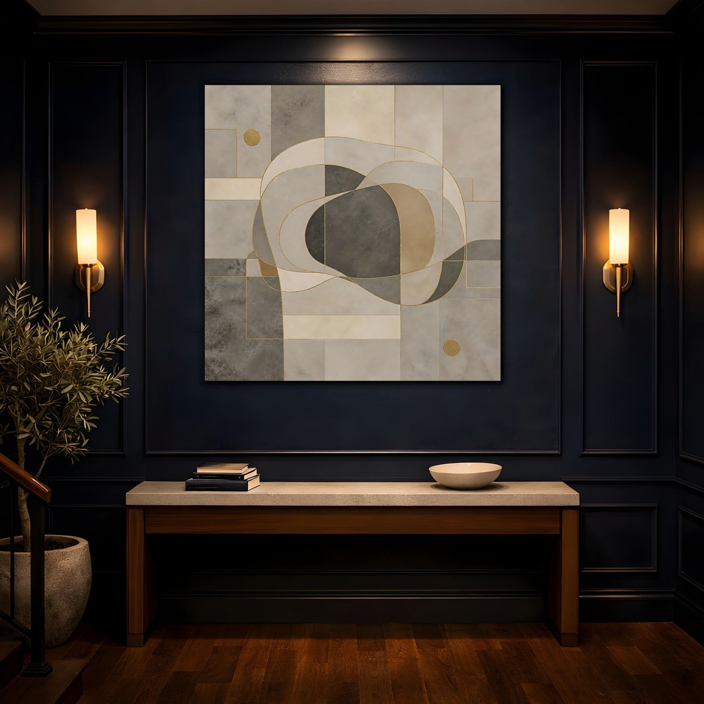 Mockup 4. Abstract Abstract Shapes Neutral Geometric shown as stretched canvas wall art