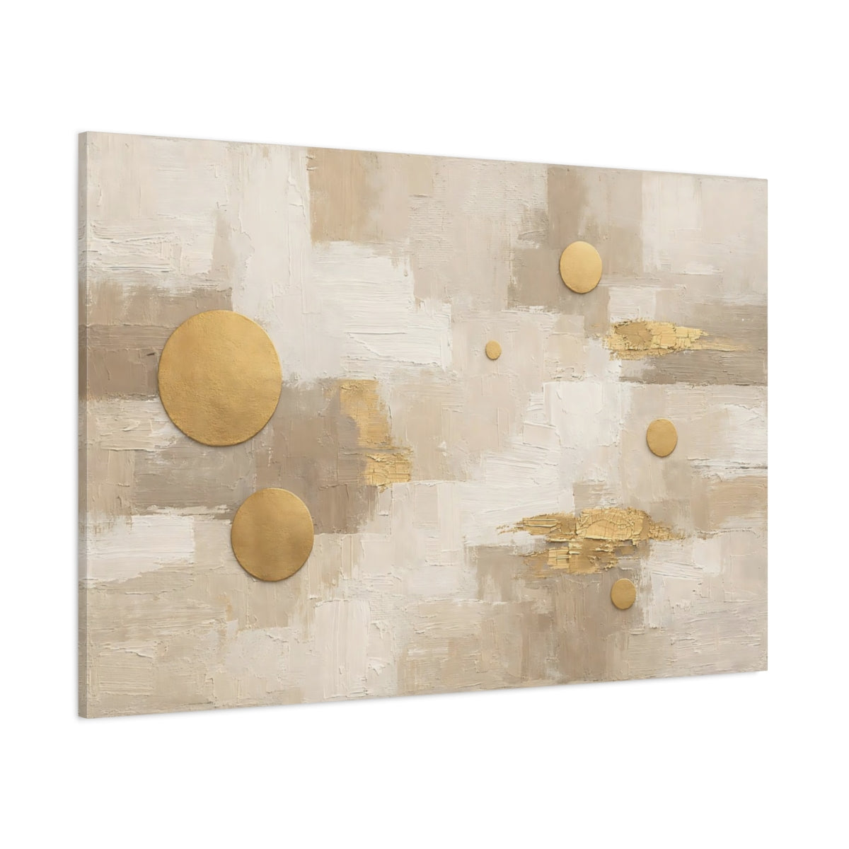 Main Mockup. Abstract Abstract Shapes Neutral Gold Abstract shown as stretched canvas wall art