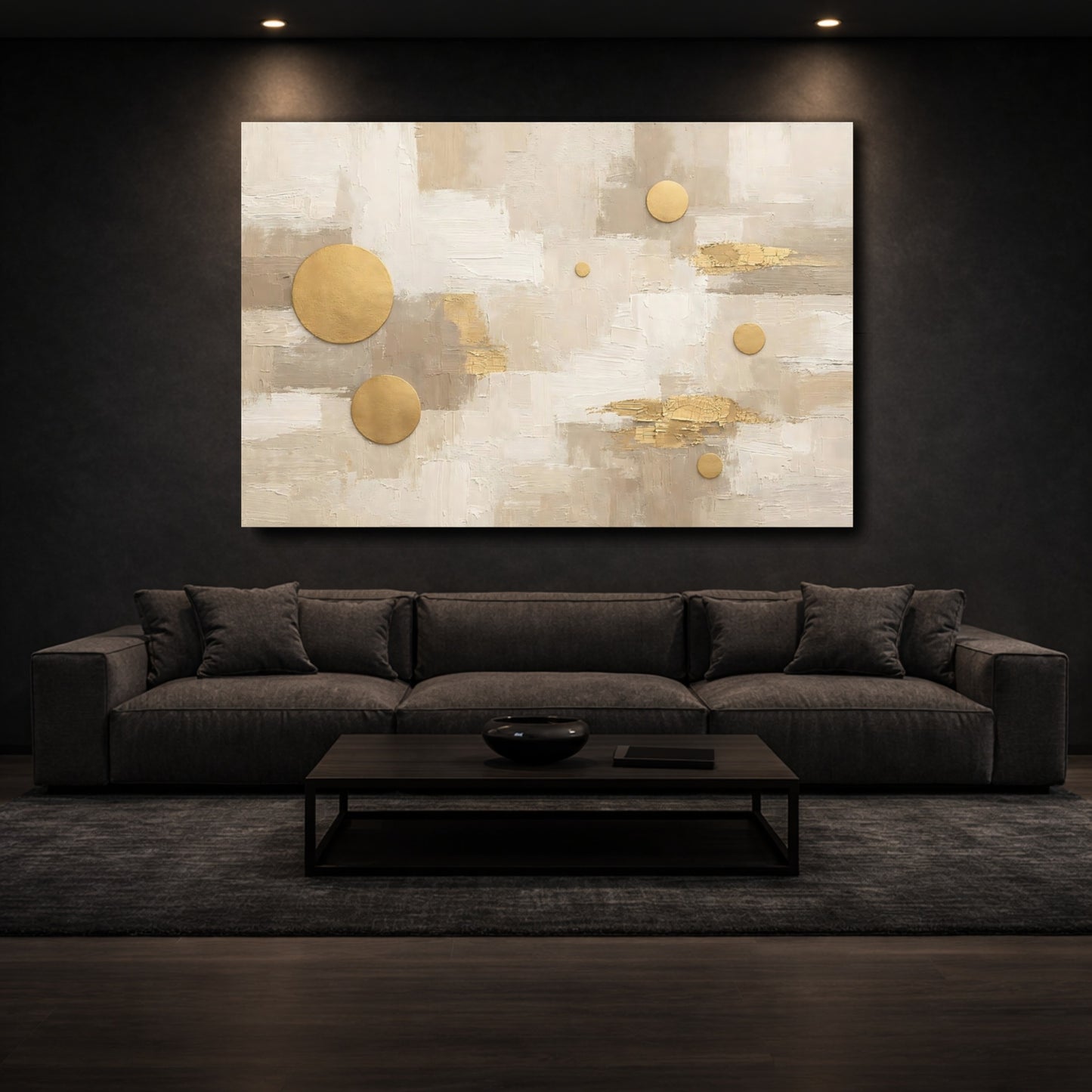Mockup 2. Abstract Abstract Shapes Neutral Gold Abstract shown as stretched canvas wall art