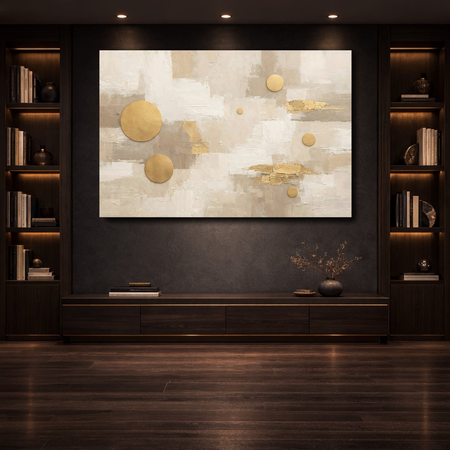 Mockup 3. Abstract Abstract Shapes Neutral Gold Abstract shown as stretched canvas wall art