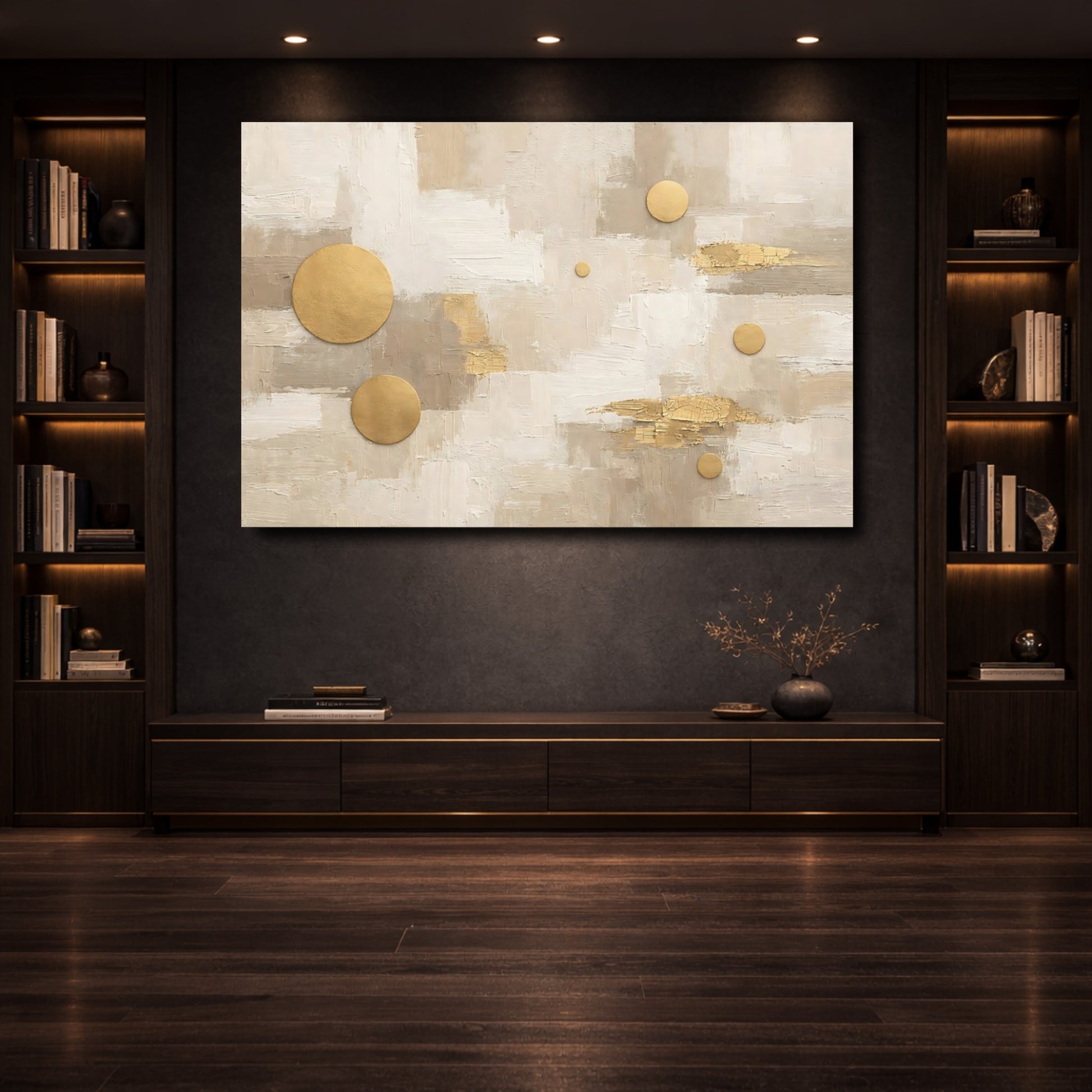 Mockup 3. Abstract Abstract Shapes Neutral Gold Abstract shown as stretched canvas wall art