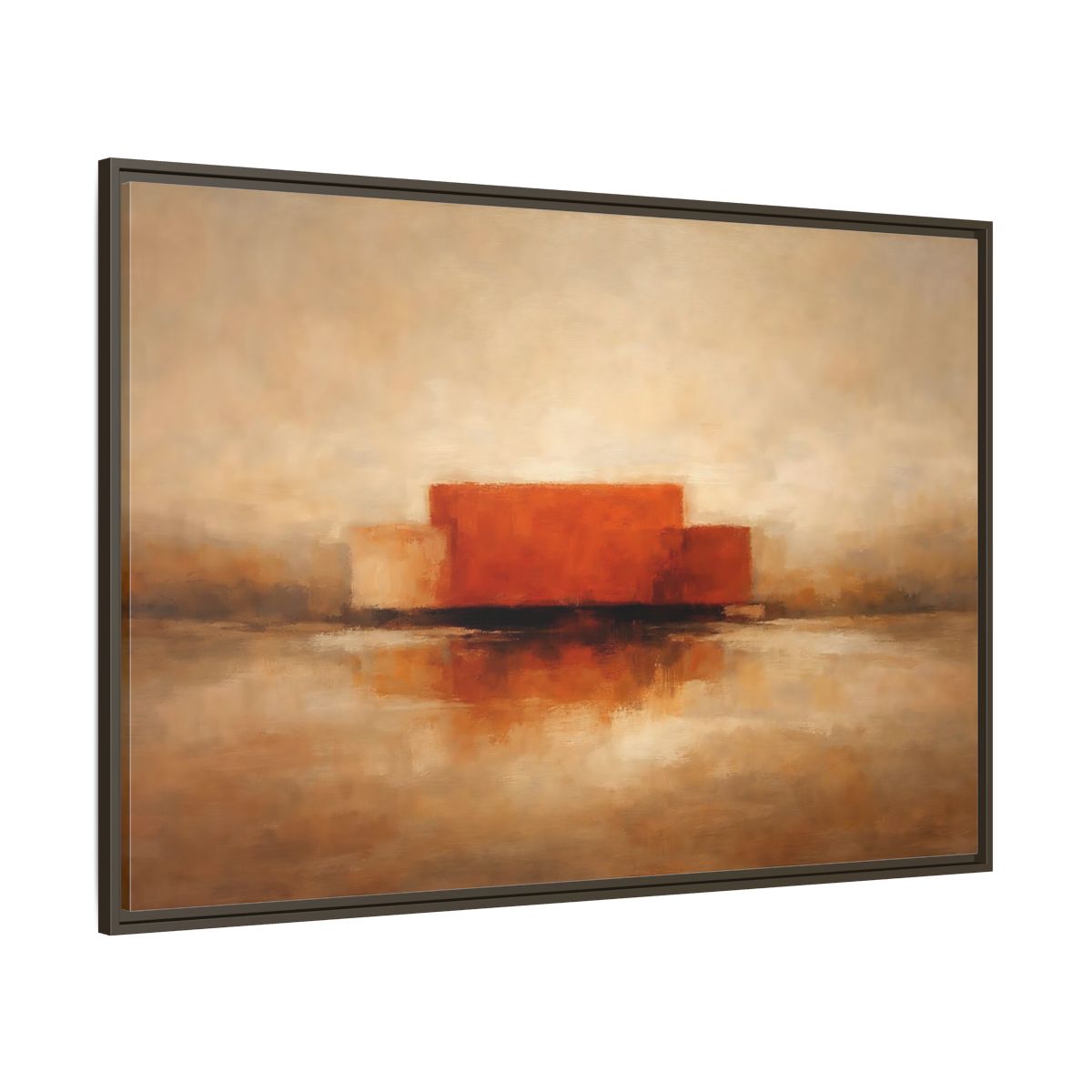 Main Mockup. Abstract Abstract Shapes Orange And Beige shown as stretched canvas wall art