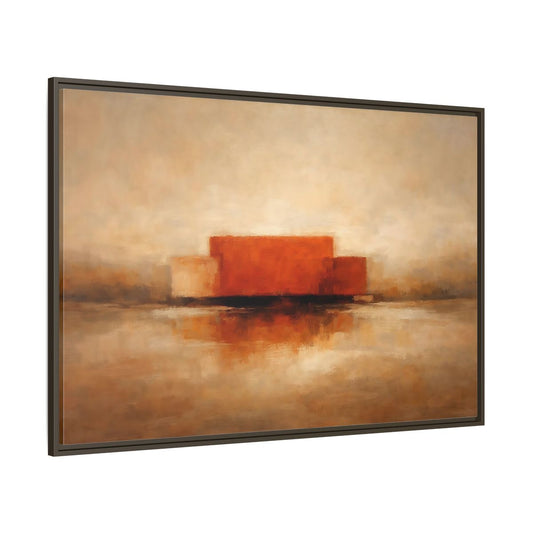 Main Mockup. Abstract Abstract Shapes Orange And Beige shown as stretched canvas wall art