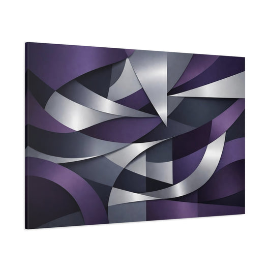 Main Mockup. Abstract Abstract Shapes Purple And Silver Abstract shown as stretched canvas wall art