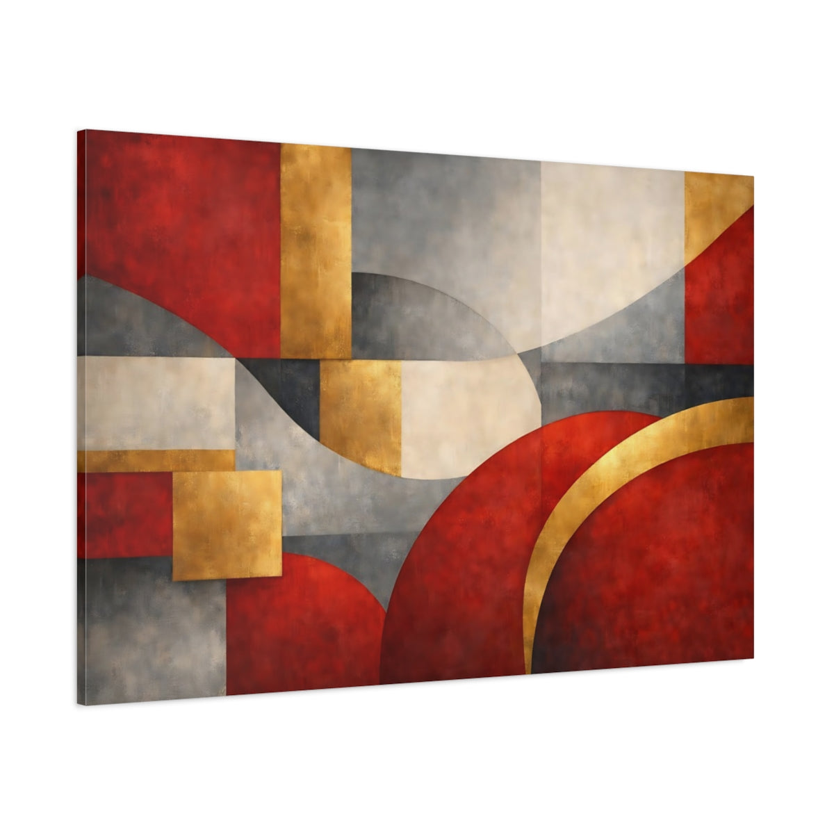 Main Mockup. Abstract Abstract Shapes Red Gold Abstract shown as stretched canvas wall art