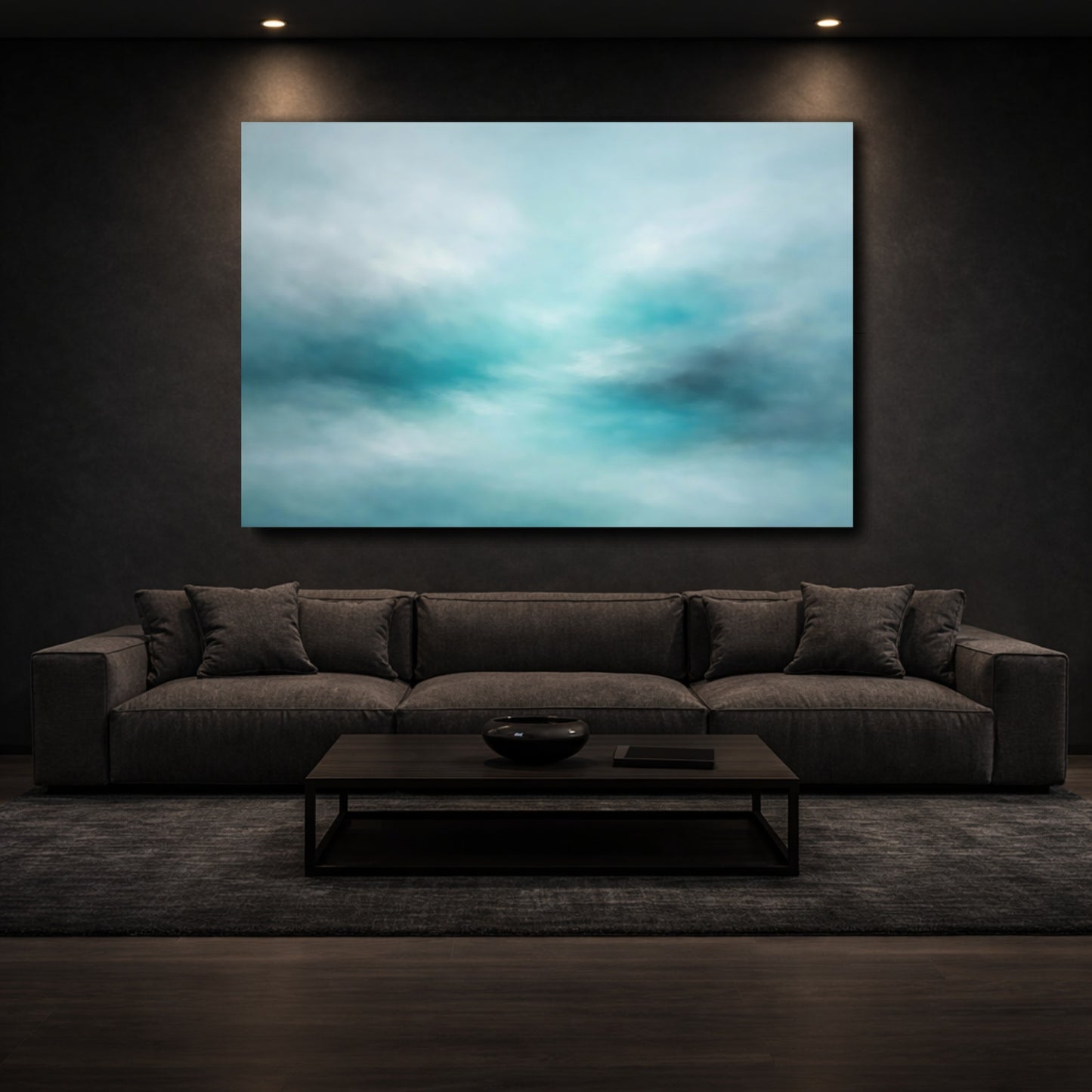 Mockup 2. Abstract Abstract Sky Aqua Abstract shown as stretched canvas wall art