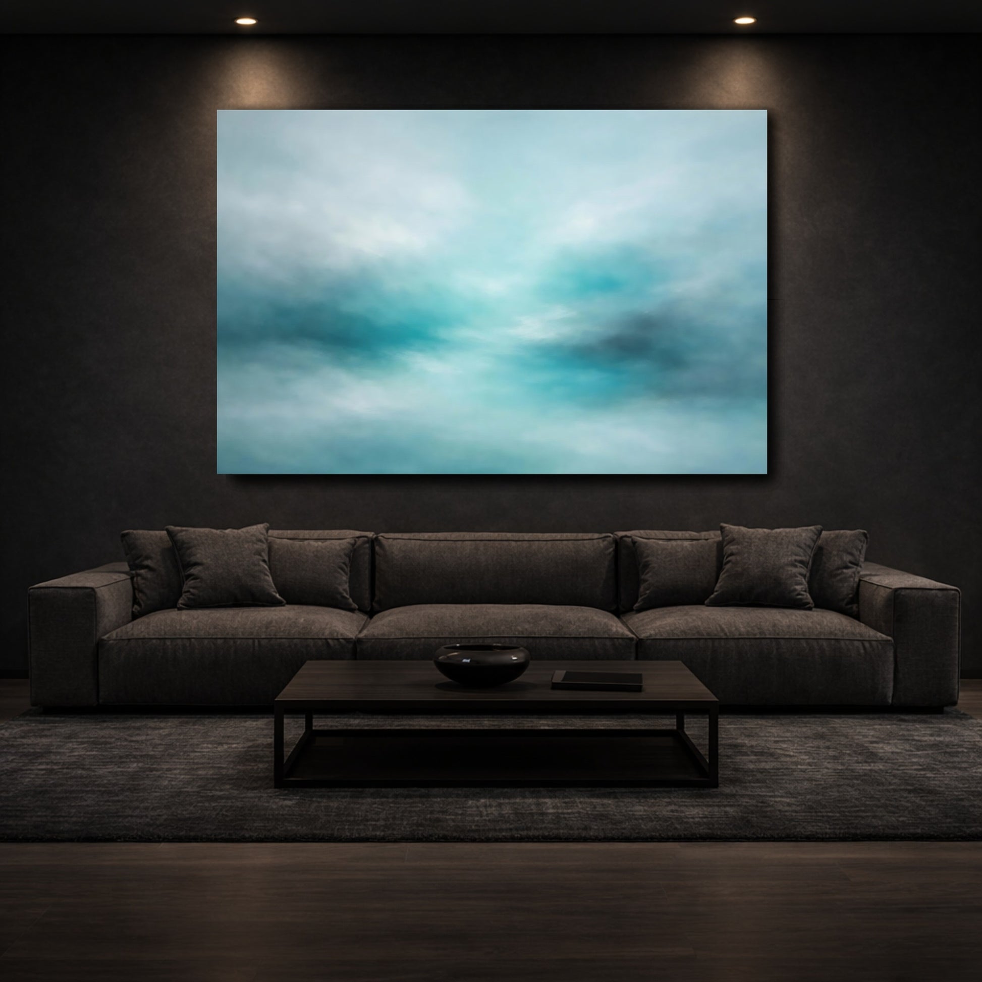 Mockup 2. Abstract Abstract Sky Aqua Abstract shown as stretched canvas wall art