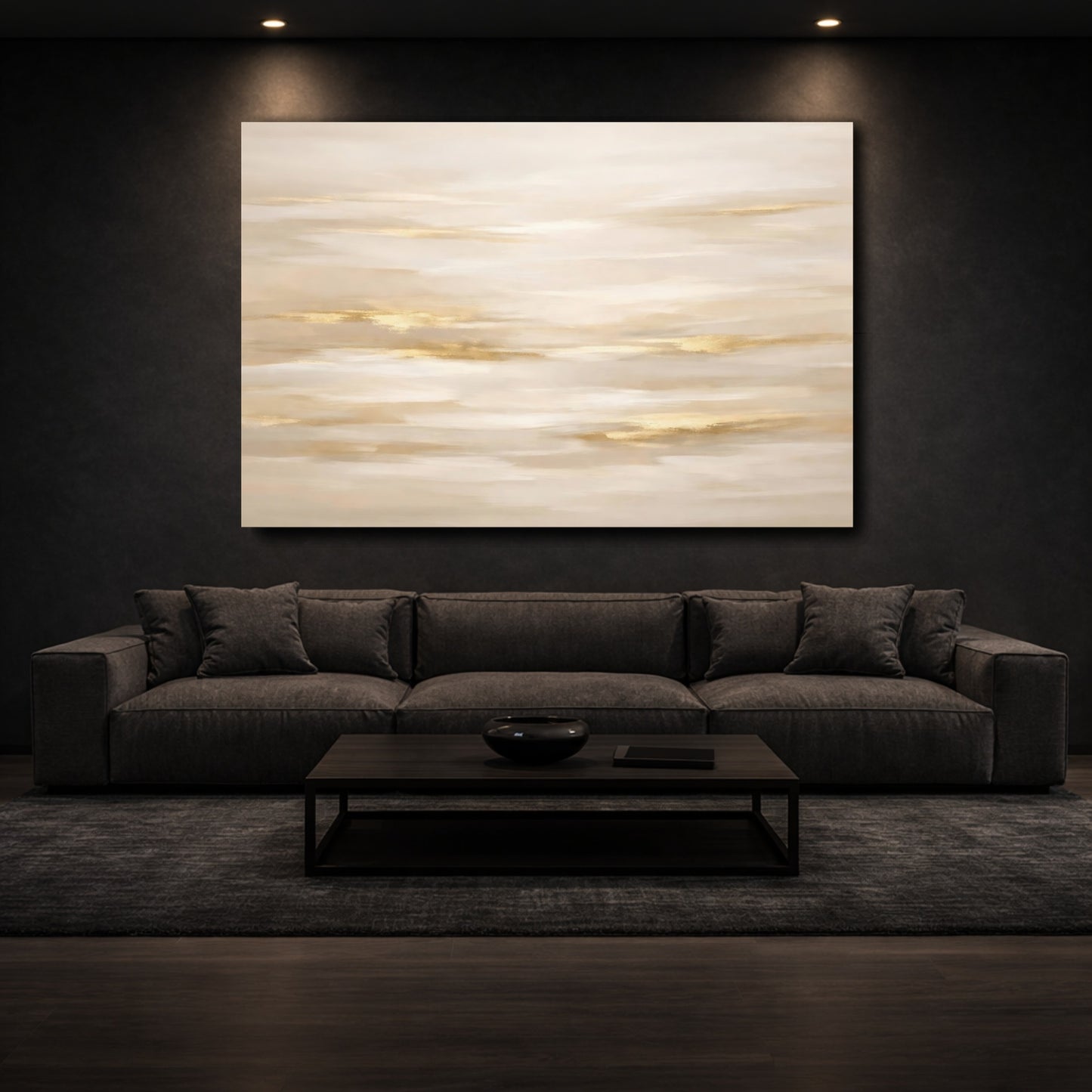 Mockup 2. Abstract Abstract Sky Beige Gold Abstract shown as stretched canvas wall art
