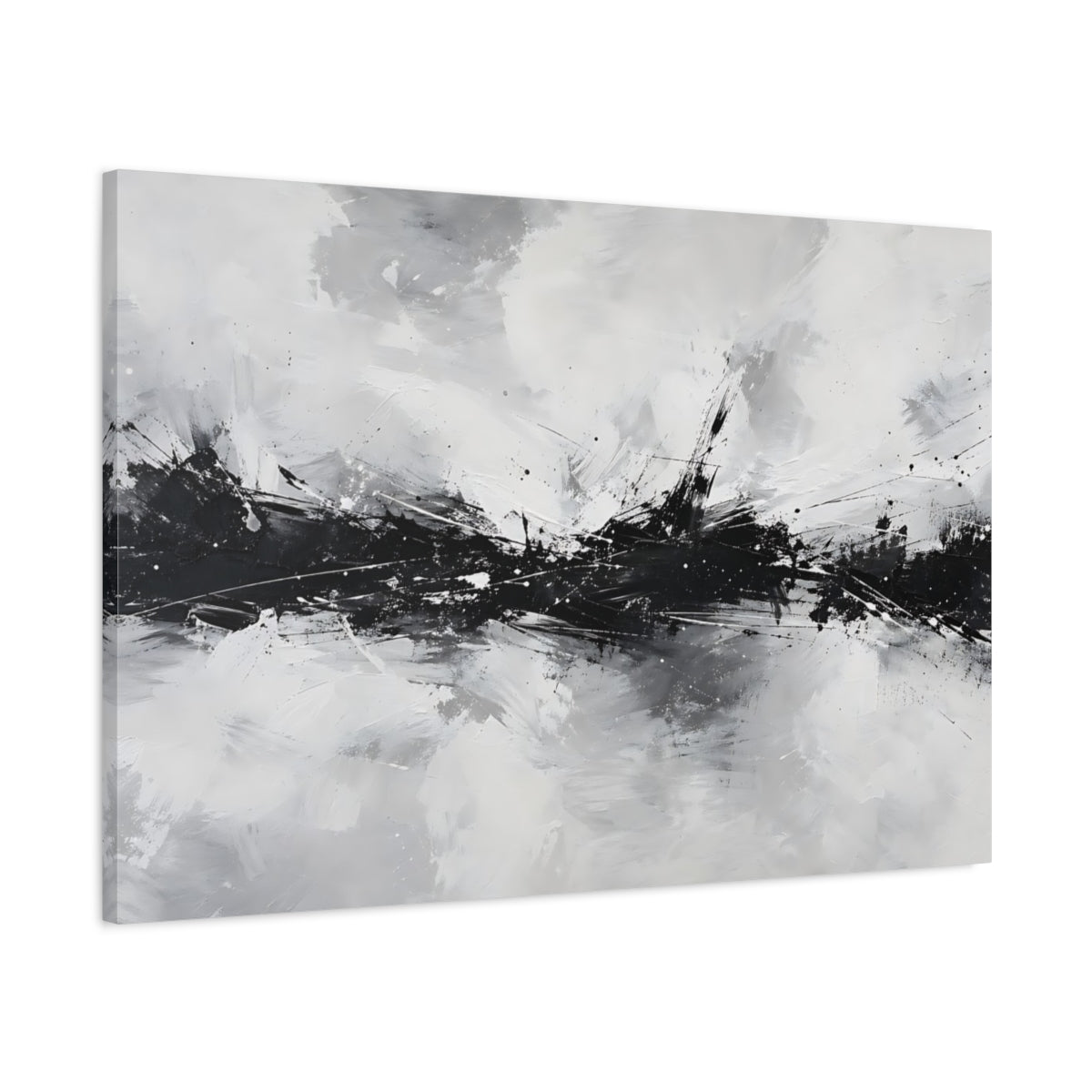 Main Mockup. Abstract Abstract Strokes Black And White Abstract shown as stretched canvas wall art