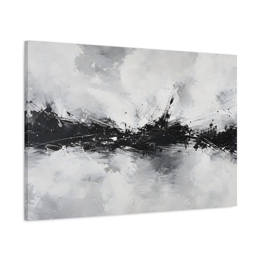 Main Mockup. Abstract Abstract Strokes Black And White Abstract shown as stretched canvas wall art