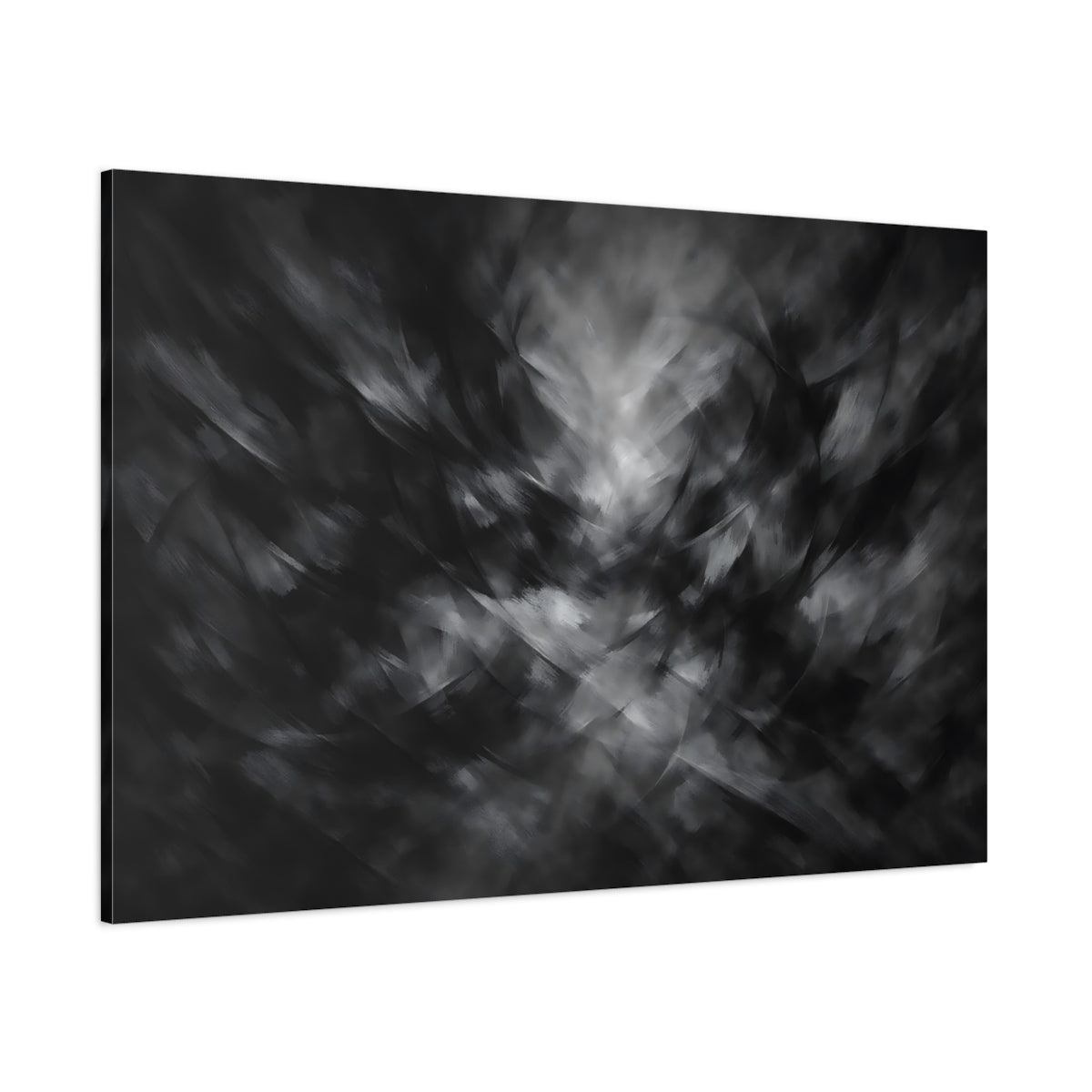 Main Mockup. Abstract Abstract Strokes Black And White shown as stretched canvas wall art