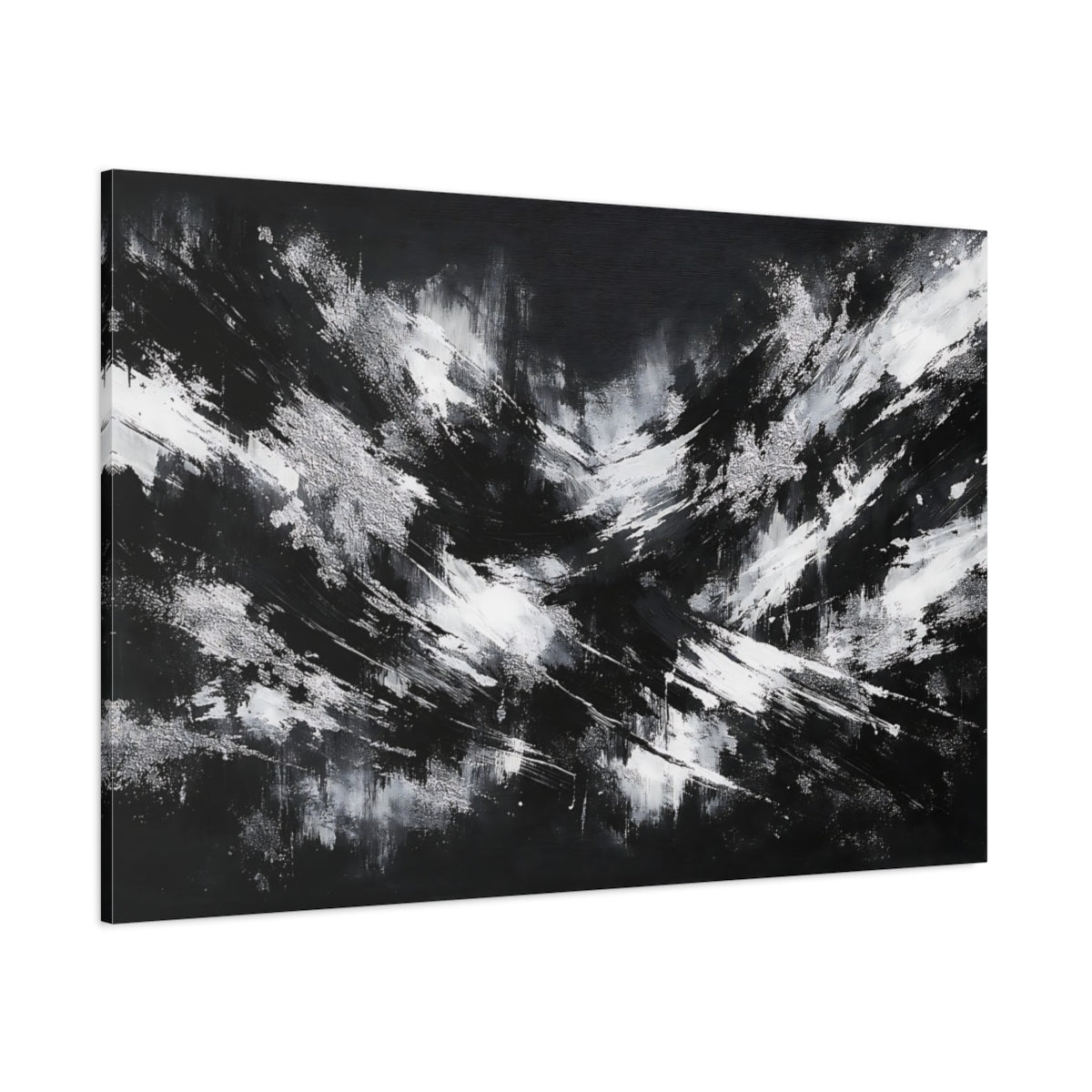 Main Mockup. Abstract Abstract Strokes Black And White shown as stretched canvas wall art