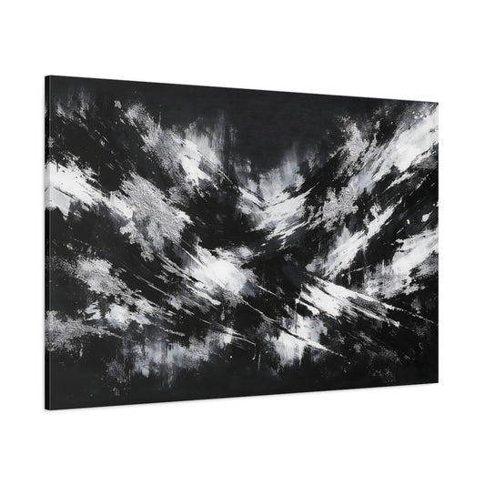 Main Mockup. Abstract Abstract Strokes Black And White shown as stretched canvas wall art