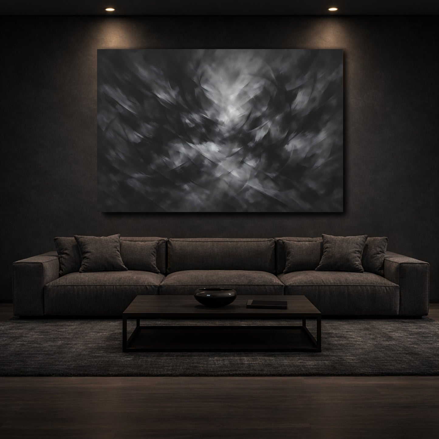 Mockup 2. Abstract Abstract Strokes Black And White shown as stretched canvas wall art