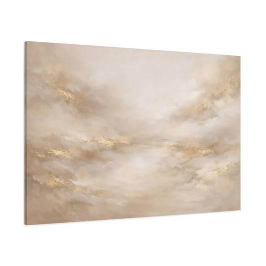 Main Mockup. Abstract Abstract Strokes Gold And Beige shown as stretched canvas wall art
