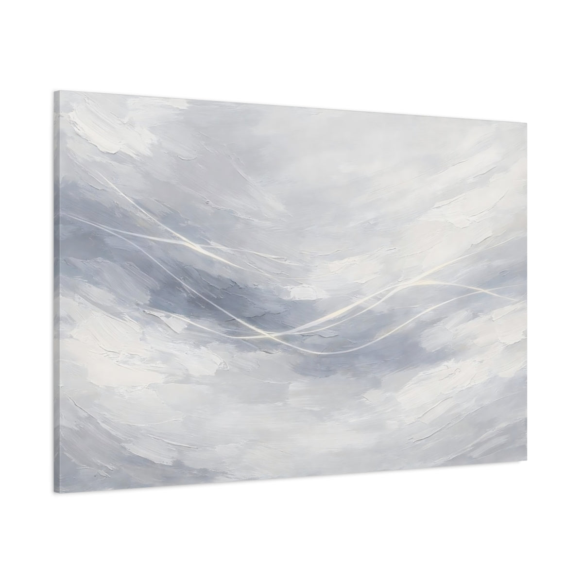 Main Mockup. Abstract Abstract Strokes Gray And White shown as stretched canvas wall art