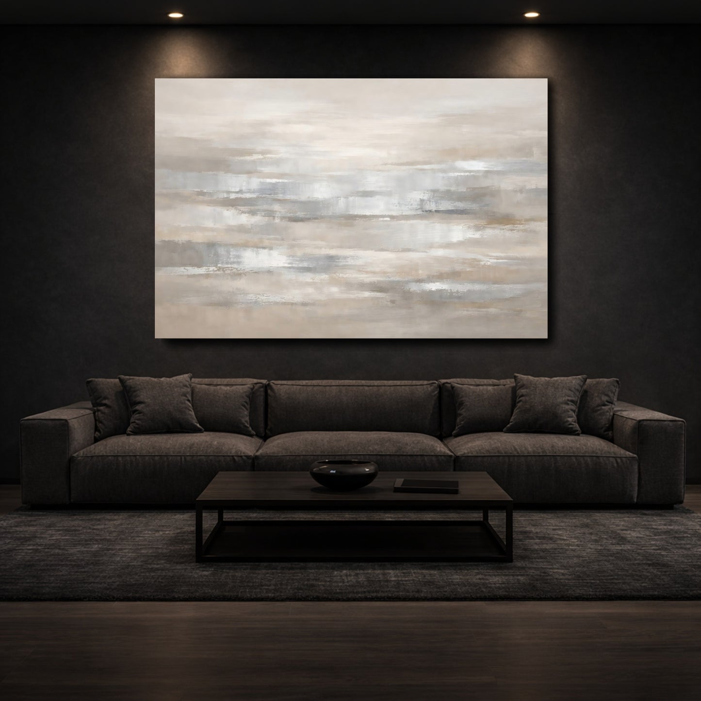 Mockup 2. Abstract Abstract Strokes Neutral Abstract shown as stretched canvas wall art
