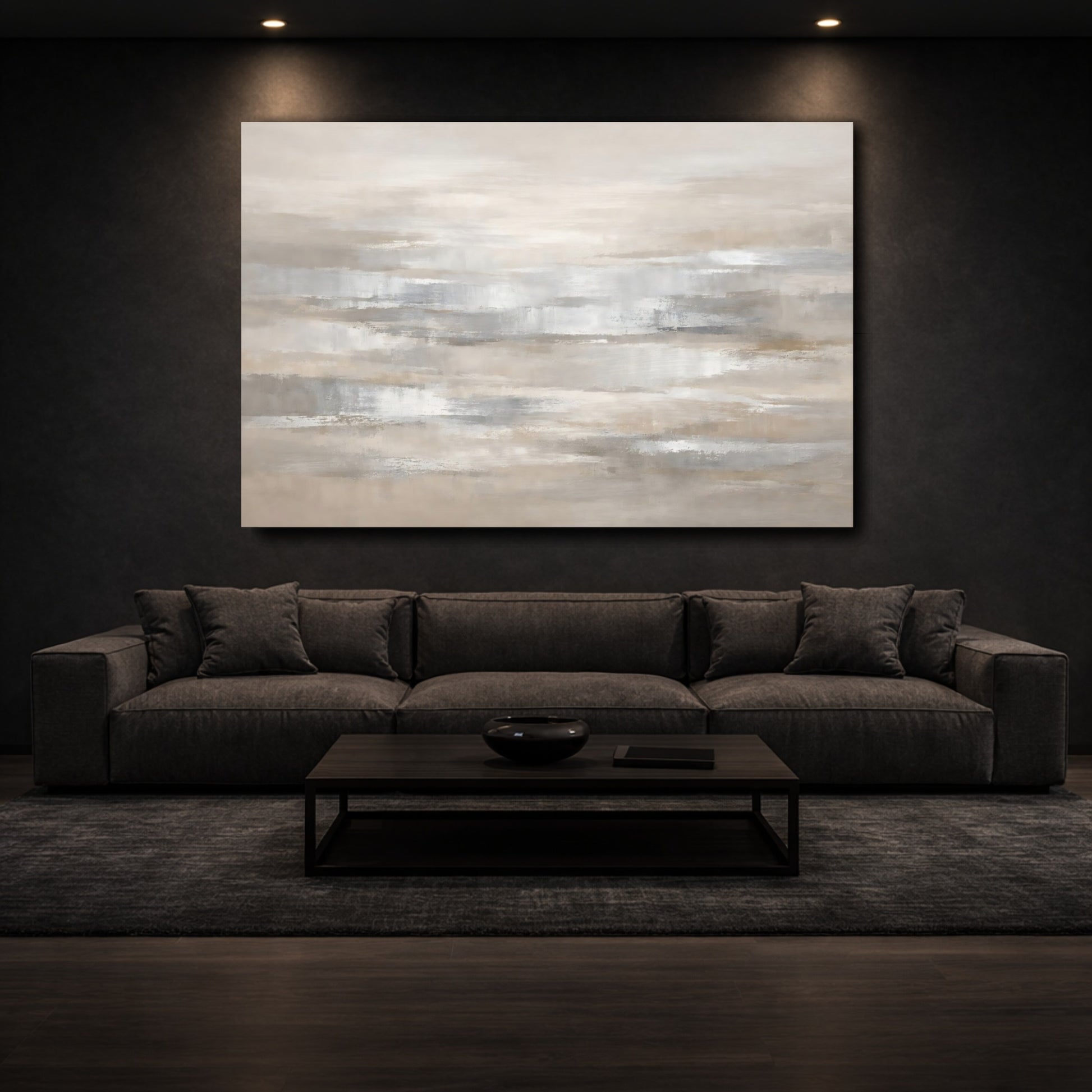 Mockup 2. Abstract Abstract Strokes Neutral Abstract shown as stretched canvas wall art
