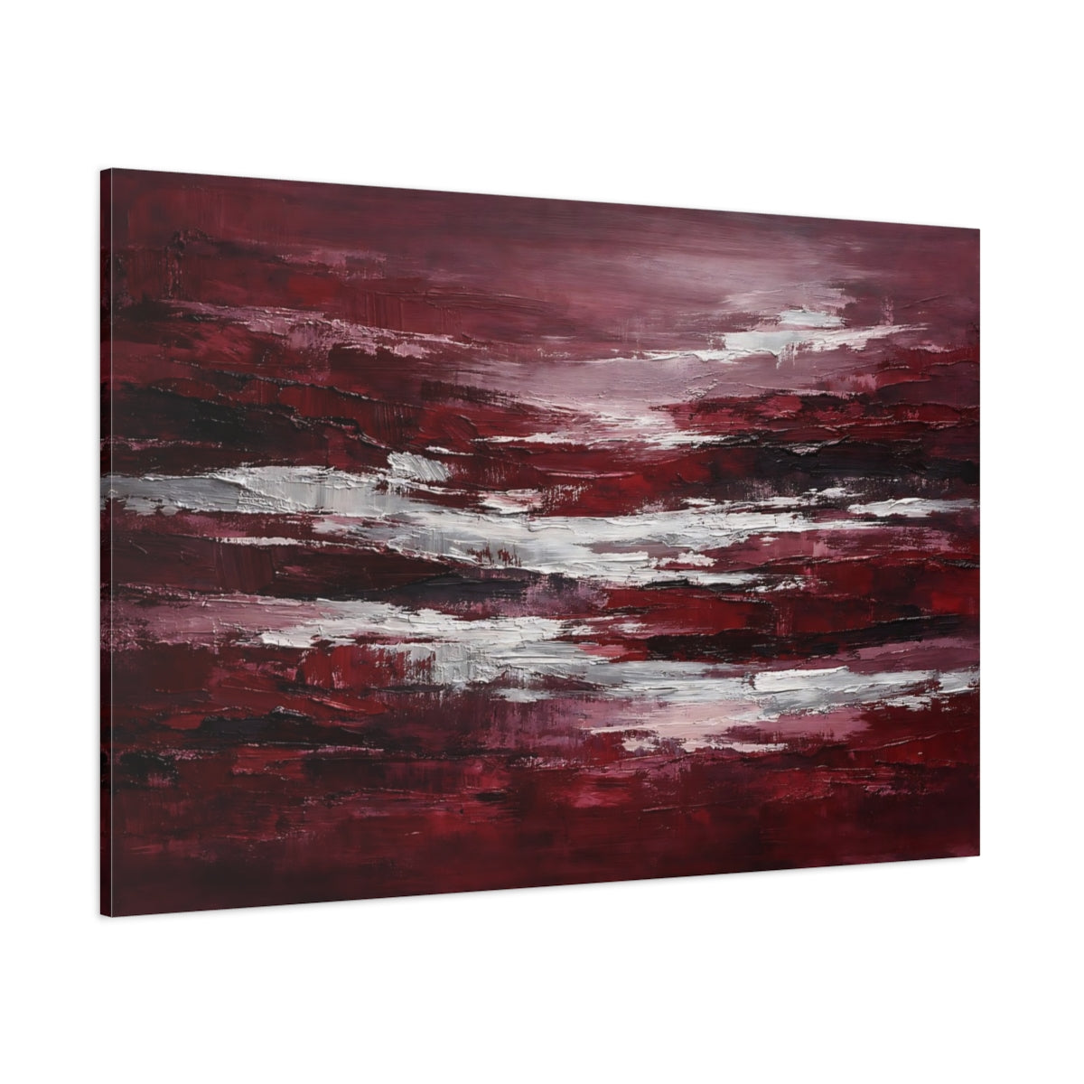Main Mockup. Abstract Abstract Strokes Red And White Abstract shown as stretched canvas wall art