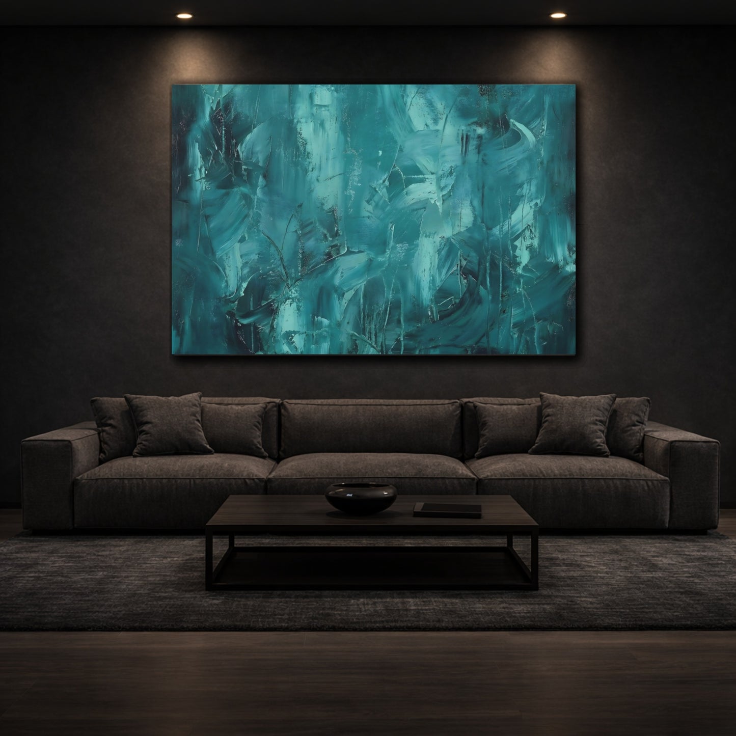 Abstract Abstract Strokes Teal Abstract shown as front canvas room wall art