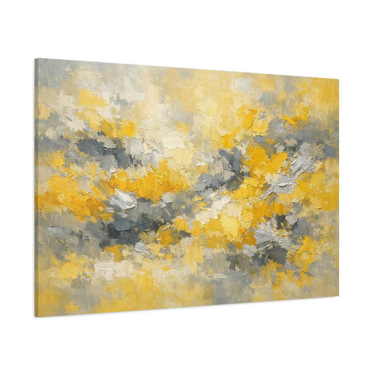 Main Mockup. Abstract Abstract Strokes Yellow Gray Abstract shown as stretched canvas wall art