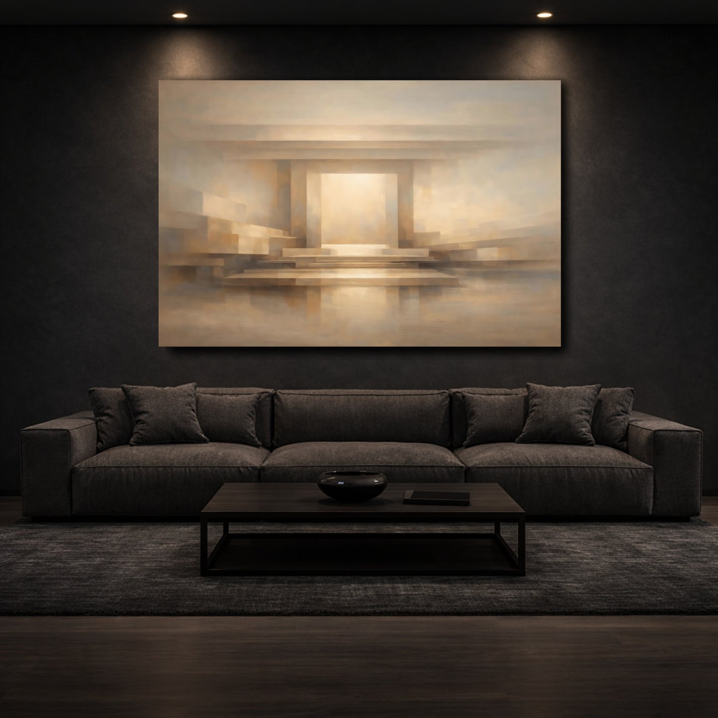 Mockup 2. Abstract Abstract Structure Brown And Beige shown as stretched canvas wall art