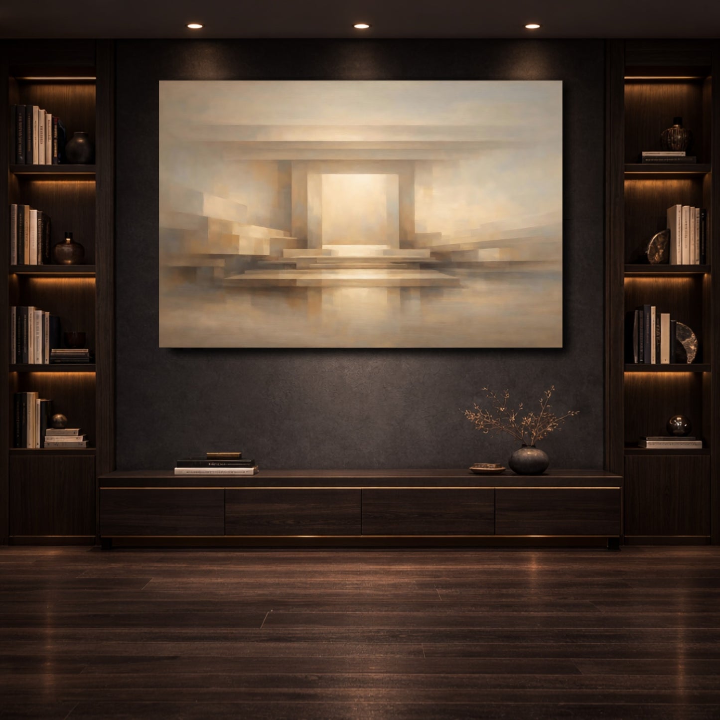 Mockup 3. Abstract Abstract Structure Brown And Beige shown as stretched canvas wall art