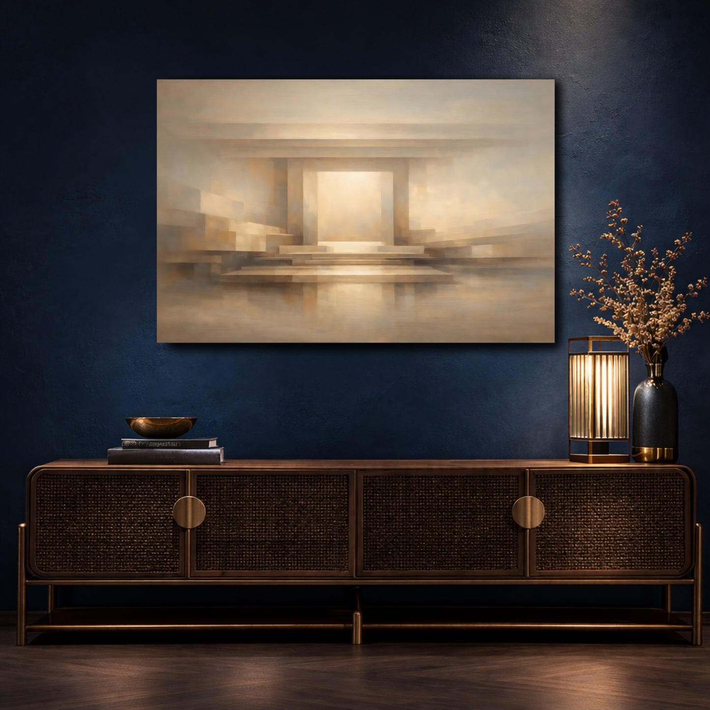 Mockup 4. Abstract Abstract Structure Brown And Beige shown as stretched canvas wall art