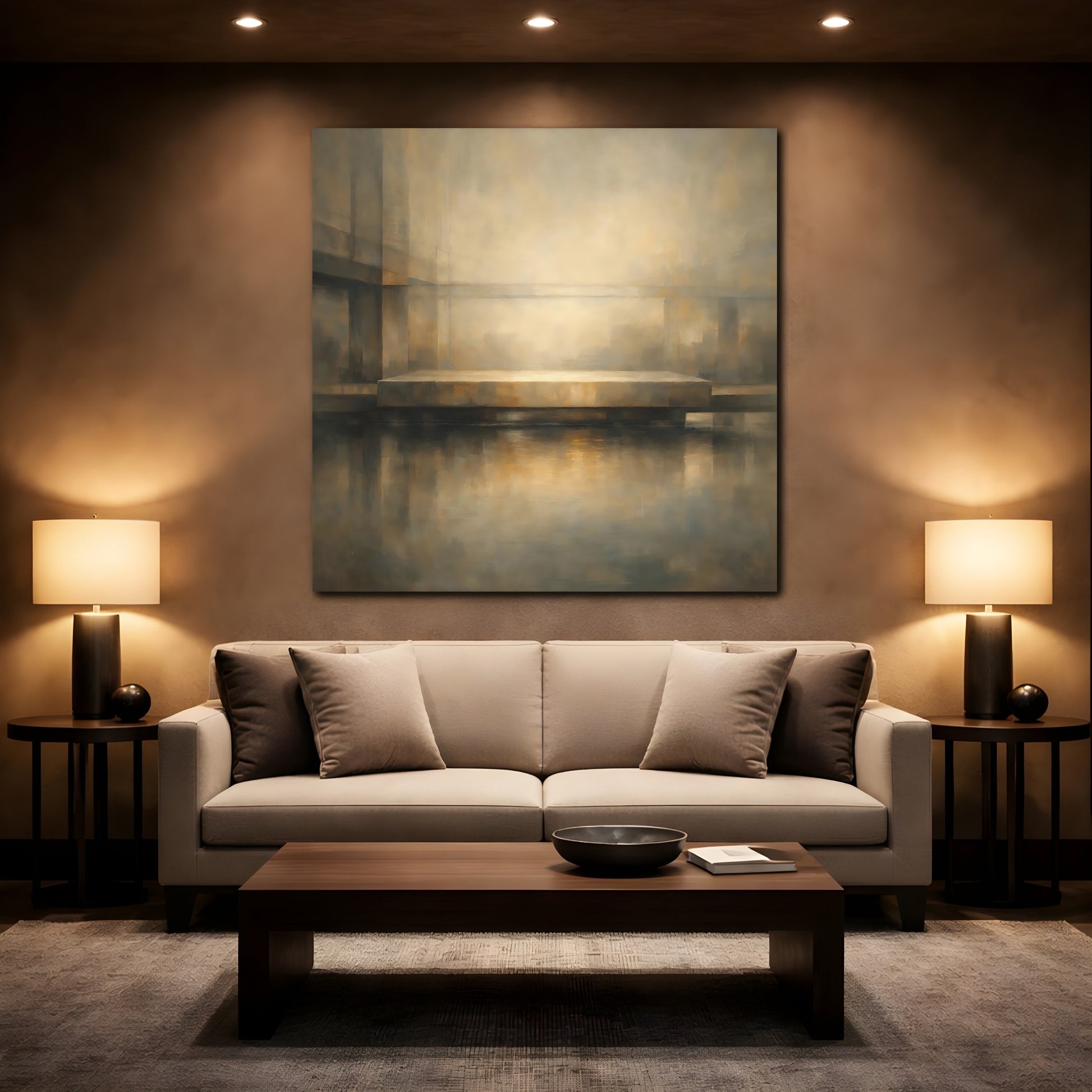 Mockup 2. Abstract Abstract Structure Brown Gray Abstract shown as stretched canvas wall art