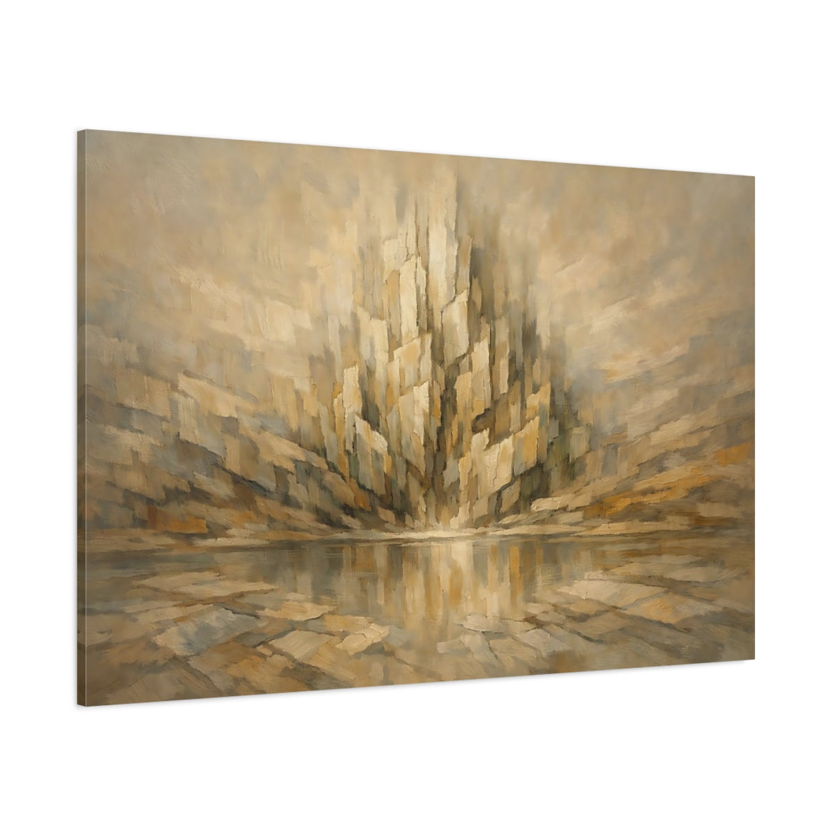 Main Mockup. Abstract Abstract Structure Gold And Brown shown as stretched canvas wall art
