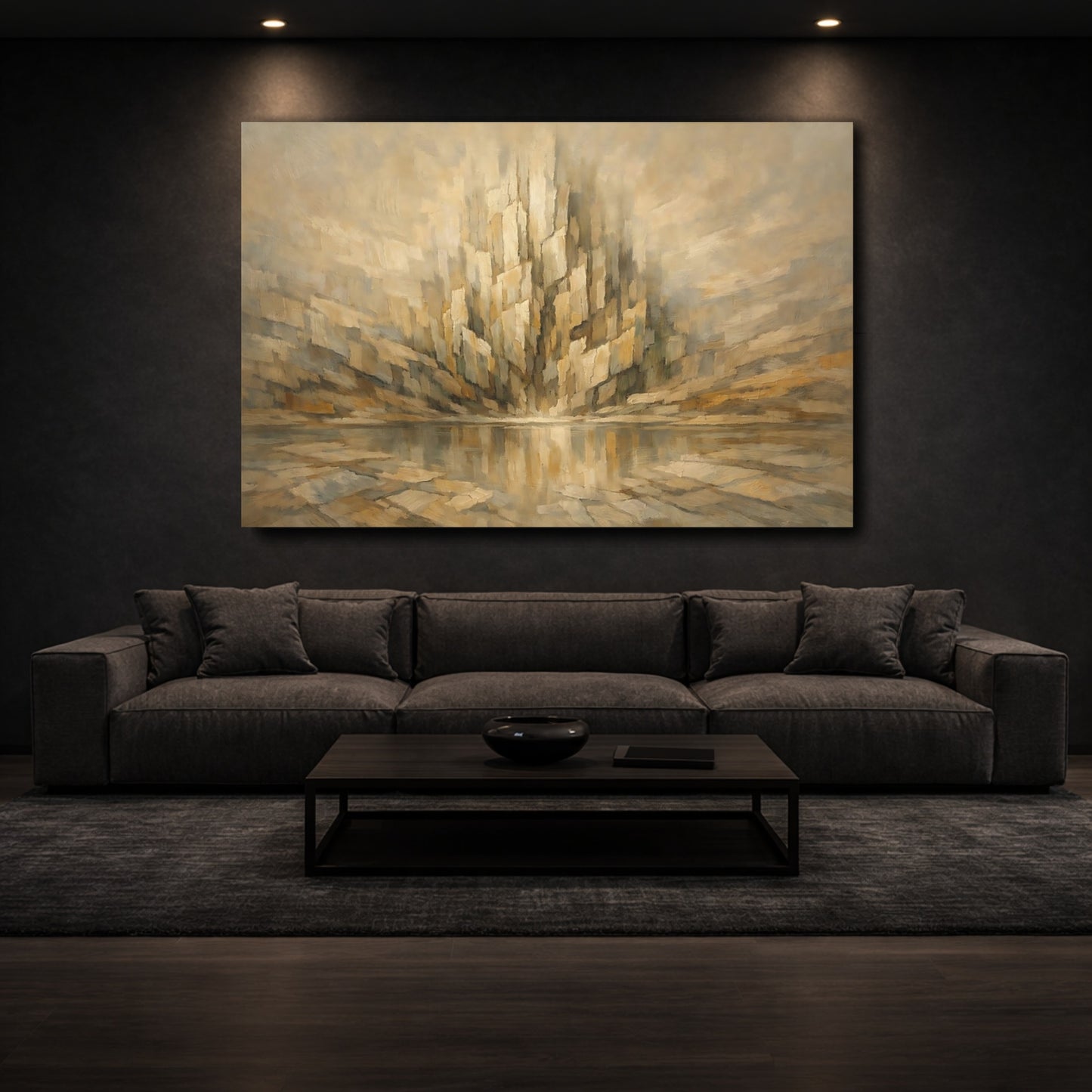 Mockup 2. Abstract Abstract Structure Gold And Brown shown as stretched canvas wall art