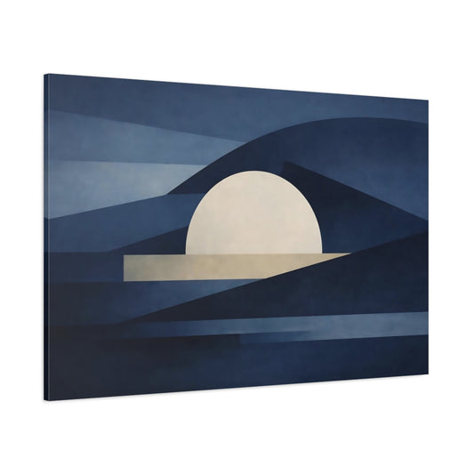 Abstract Abstract Sun Blue Geometric Landscape shown as stretched canvas wall art