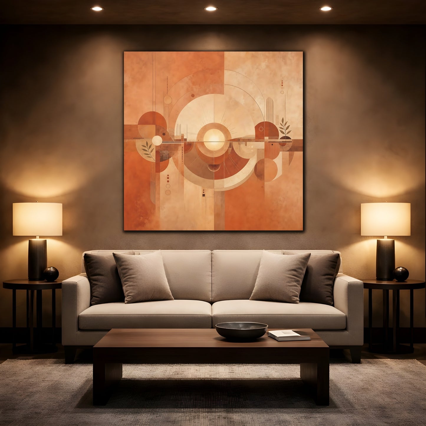 Mockup 2. Abstract Abstract Sun Terracotta Abstract shown as stretched canvas wall art
