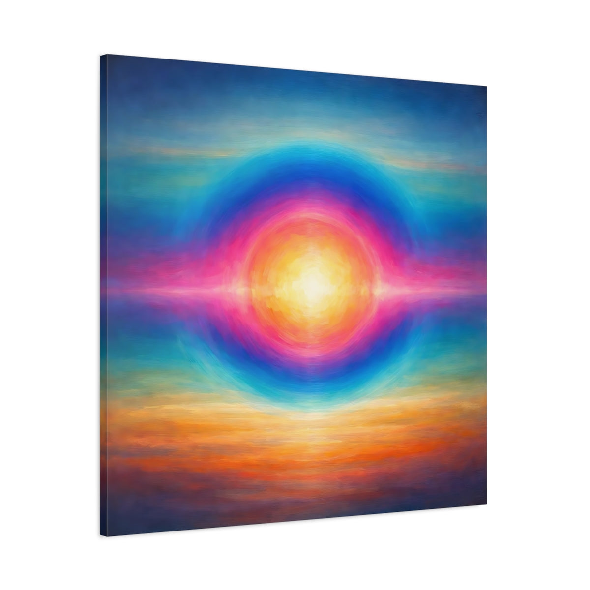 Main Mockup. Abstract Abstract Sun Vibrant Colors shown as stretched canvas wall art
