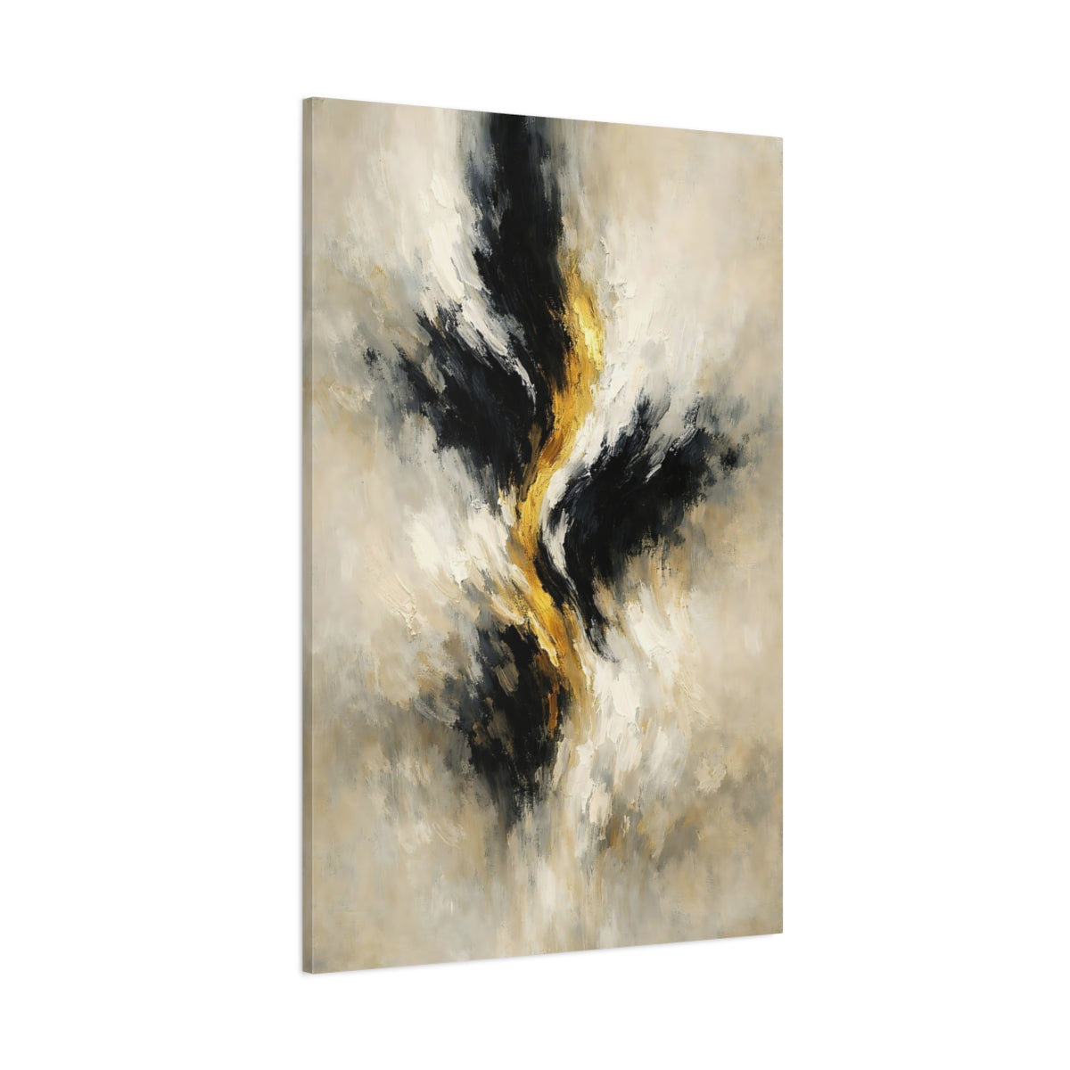 Main Mockup. Abstract Abstract Swirl Black Gold Abstract shown as stretched canvas wall art