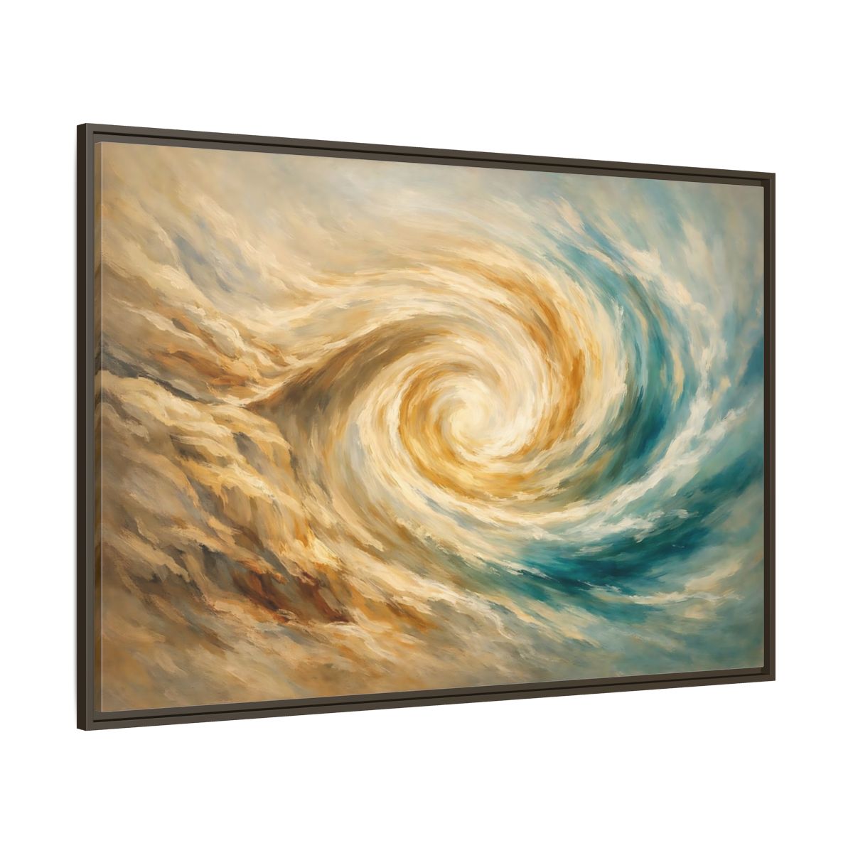 Main Mockup. Abstract Abstract Swirl Blue Gold Swirl shown as stretched canvas wall art