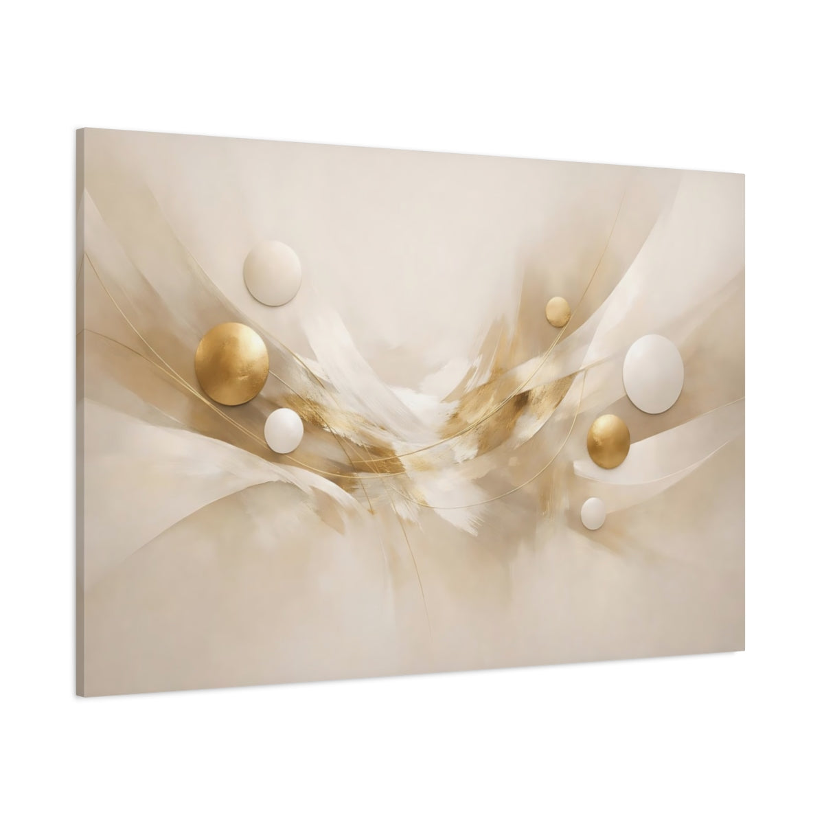 Main Mockup. Abstract Abstract Swirl Cream And Gold shown as stretched canvas wall art